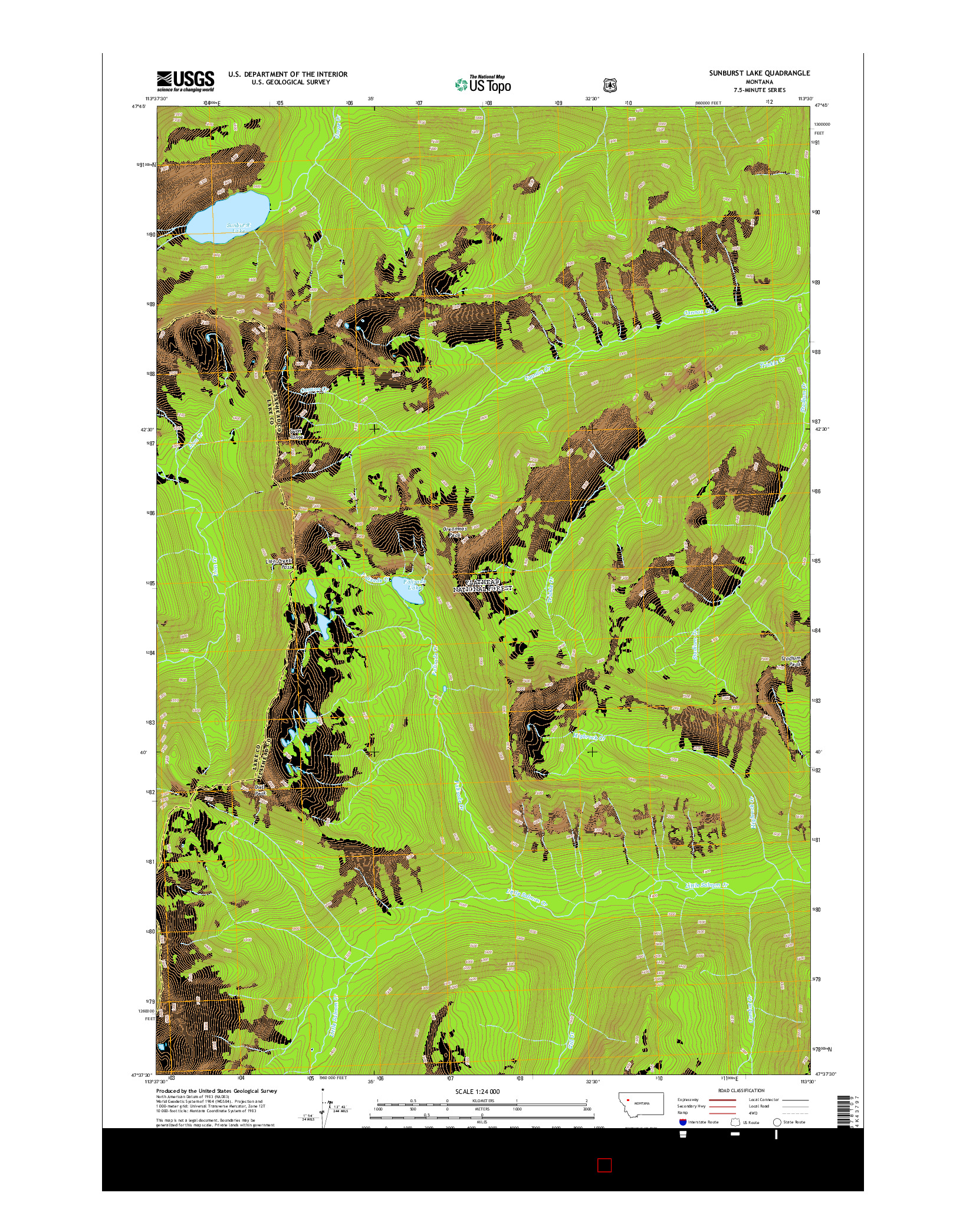 USGS US TOPO 7.5-MINUTE MAP FOR SUNBURST LAKE, MT 2014