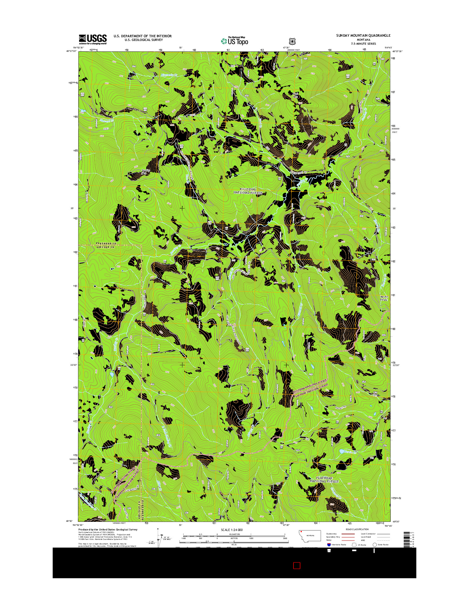 USGS US TOPO 7.5-MINUTE MAP FOR SUNDAY MOUNTAIN, MT 2014