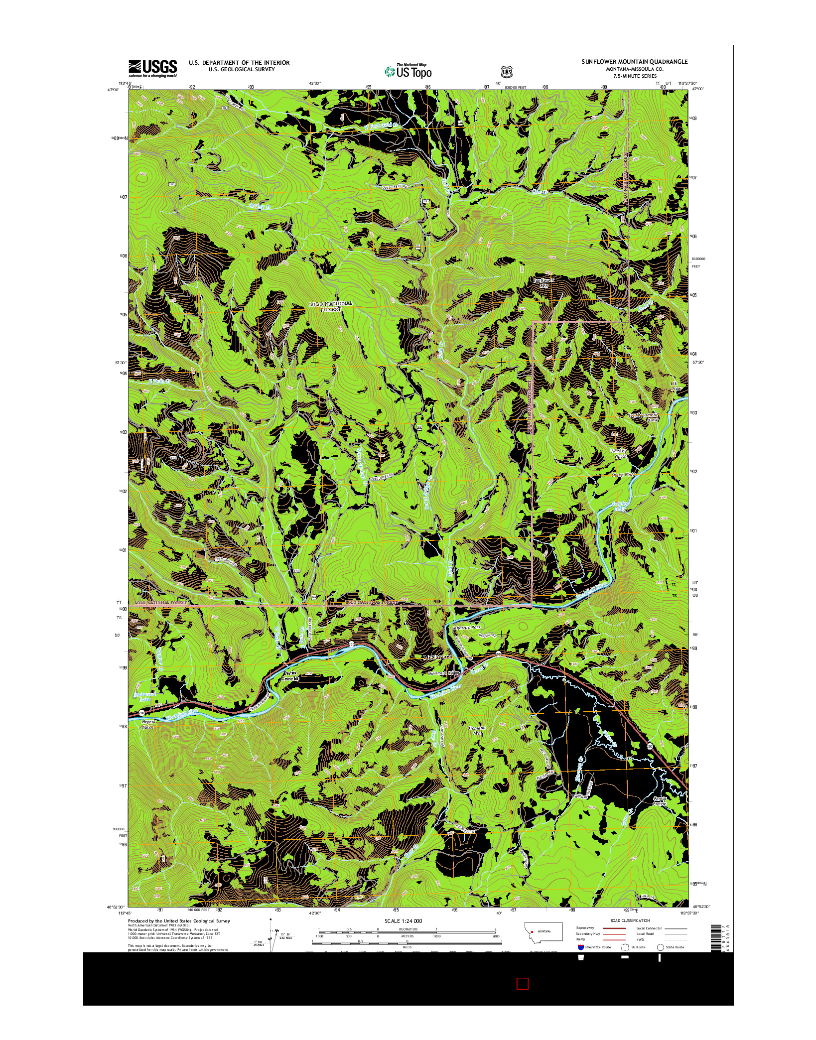 USGS US TOPO 7.5-MINUTE MAP FOR SUNFLOWER MOUNTAIN, MT 2014