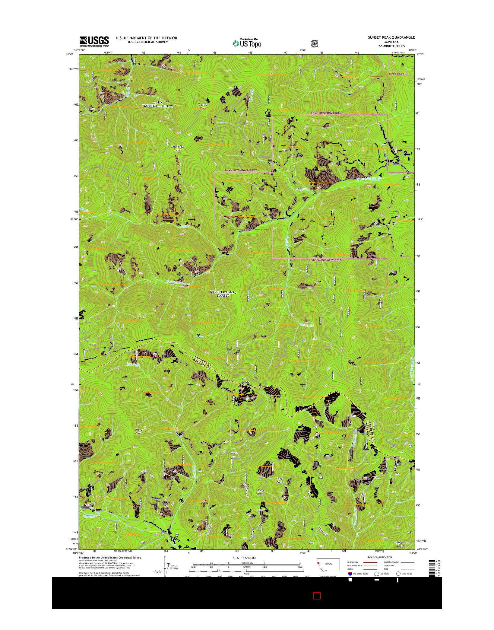 USGS US TOPO 7.5-MINUTE MAP FOR SUNSET PEAK, MT 2014