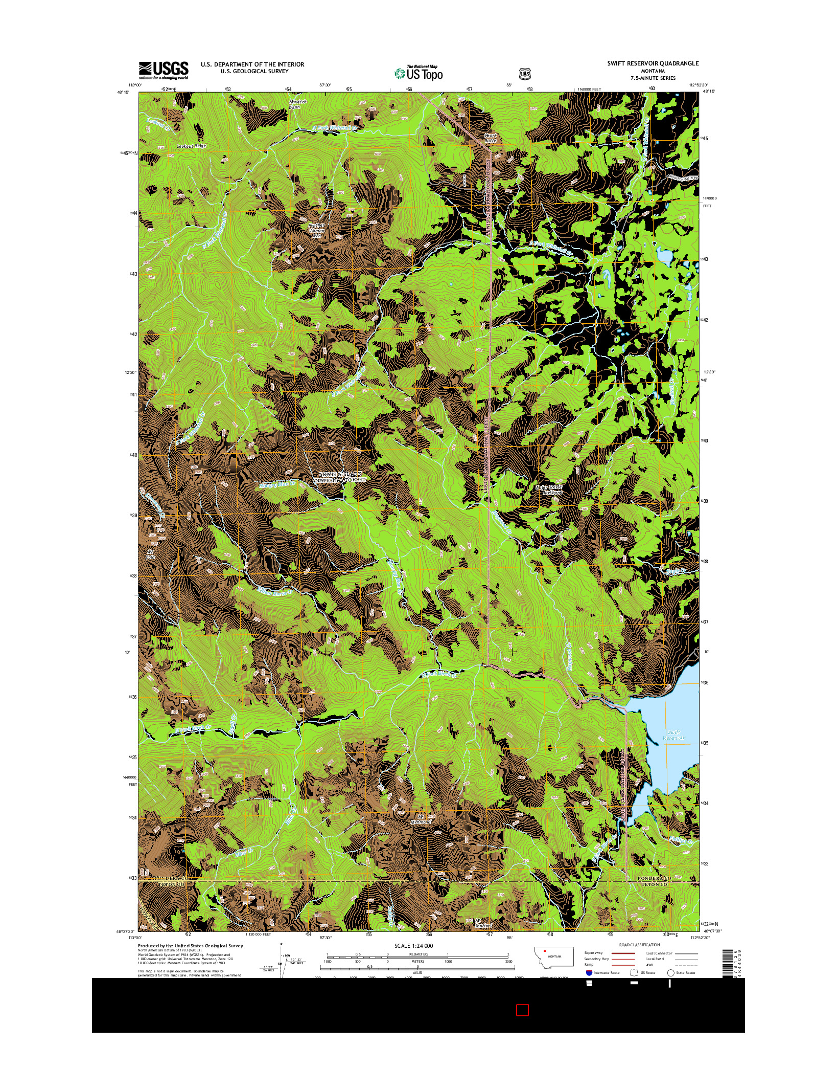 USGS US TOPO 7.5-MINUTE MAP FOR SWIFT RESERVOIR, MT 2014