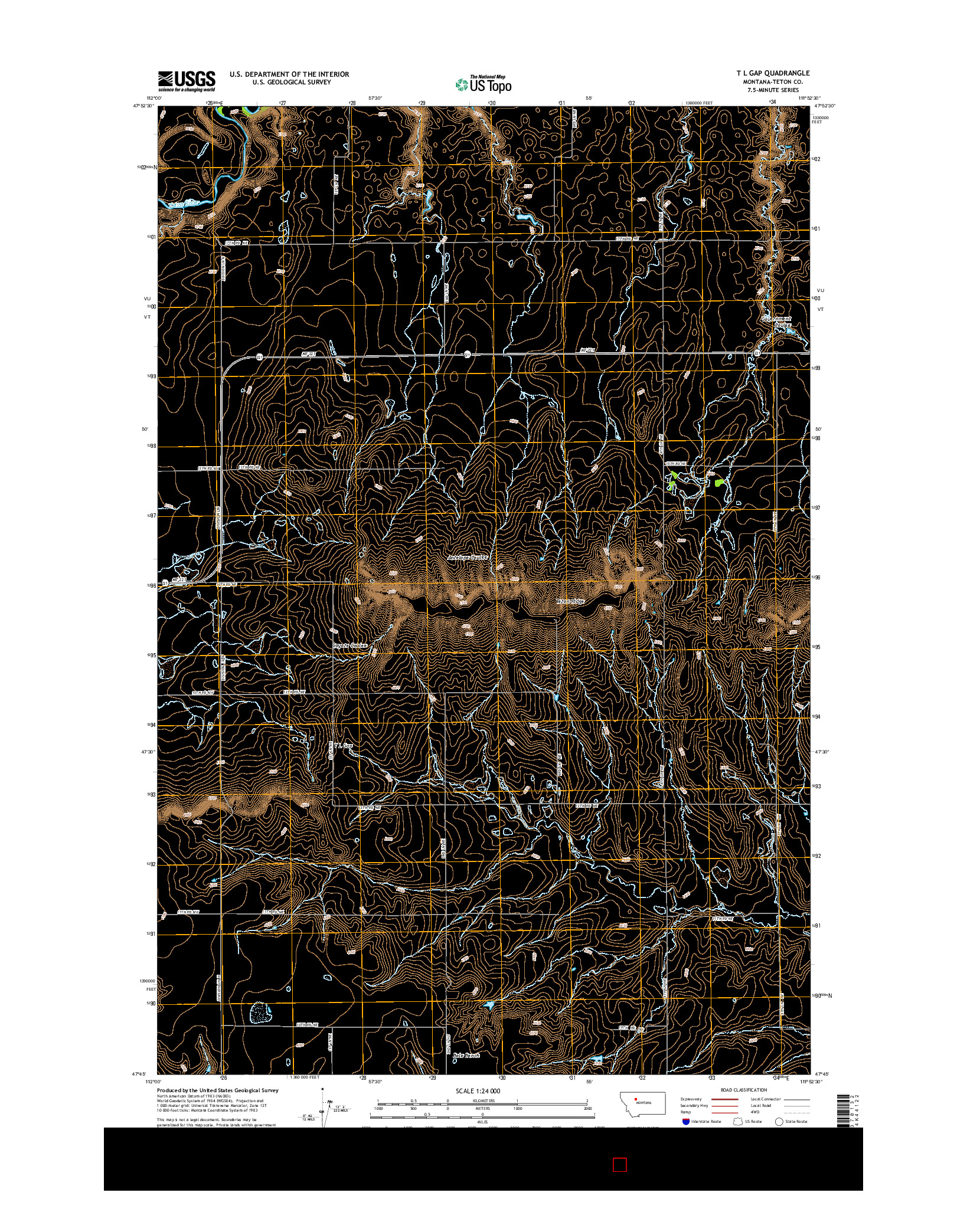 USGS US TOPO 7.5-MINUTE MAP FOR T L GAP, MT 2014