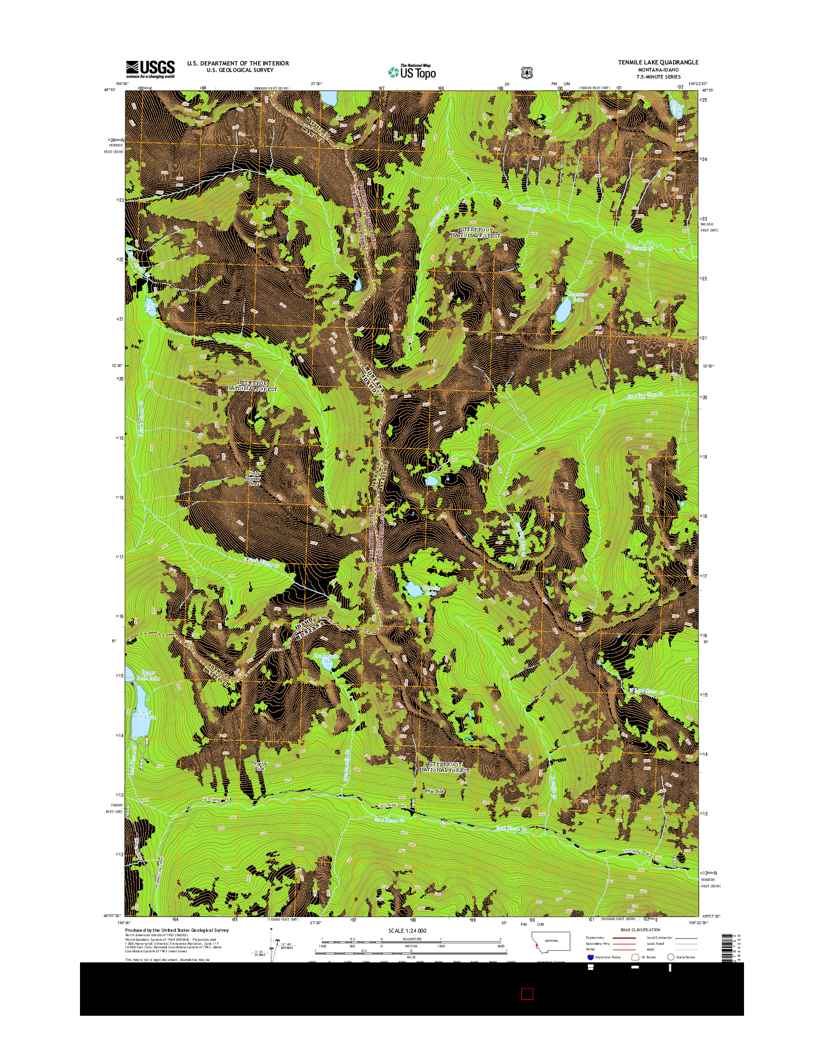 USGS US TOPO 7.5-MINUTE MAP FOR TENMILE LAKE, MT-ID 2014