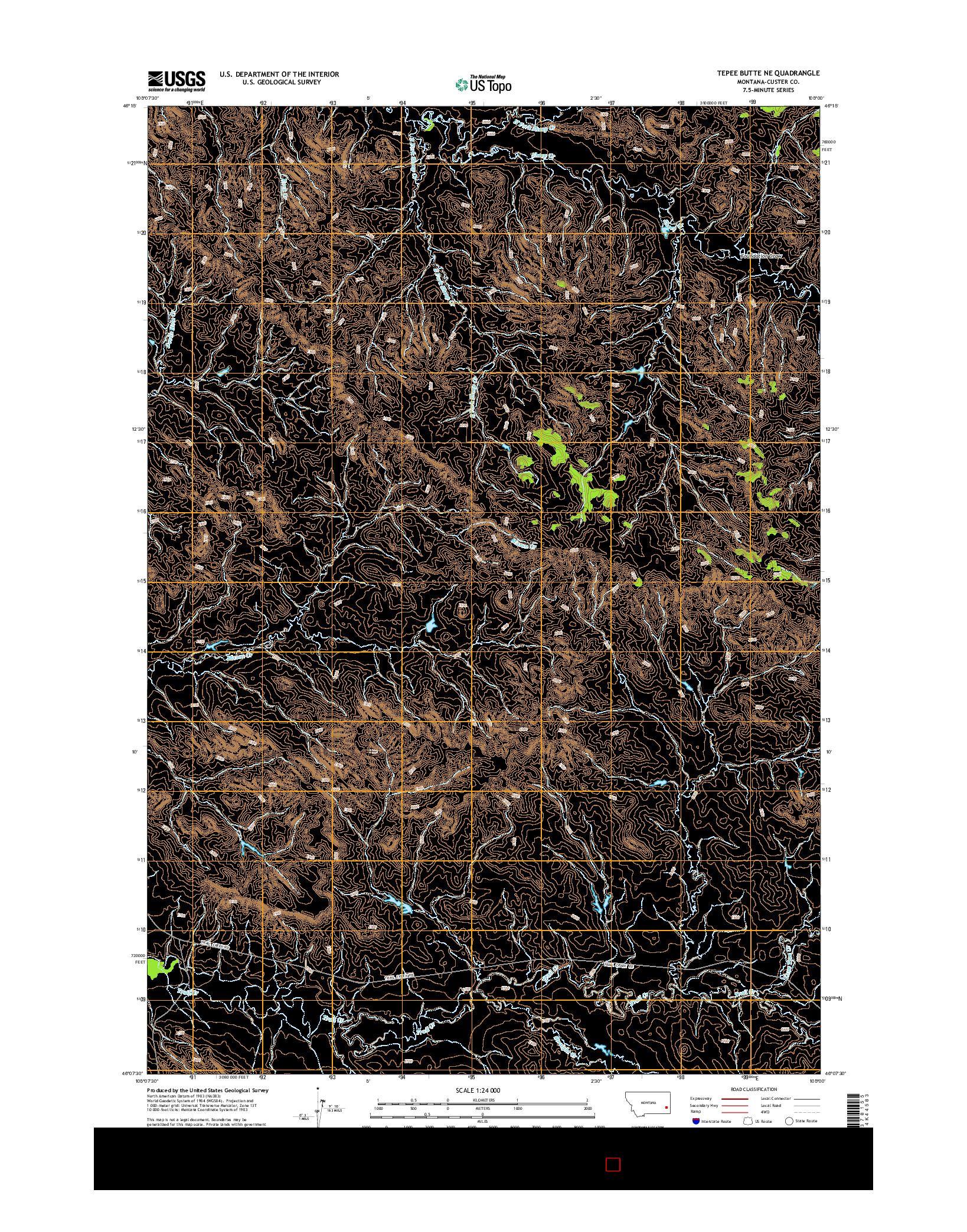 USGS US TOPO 7.5-MINUTE MAP FOR TEPEE BUTTE NE, MT 2014