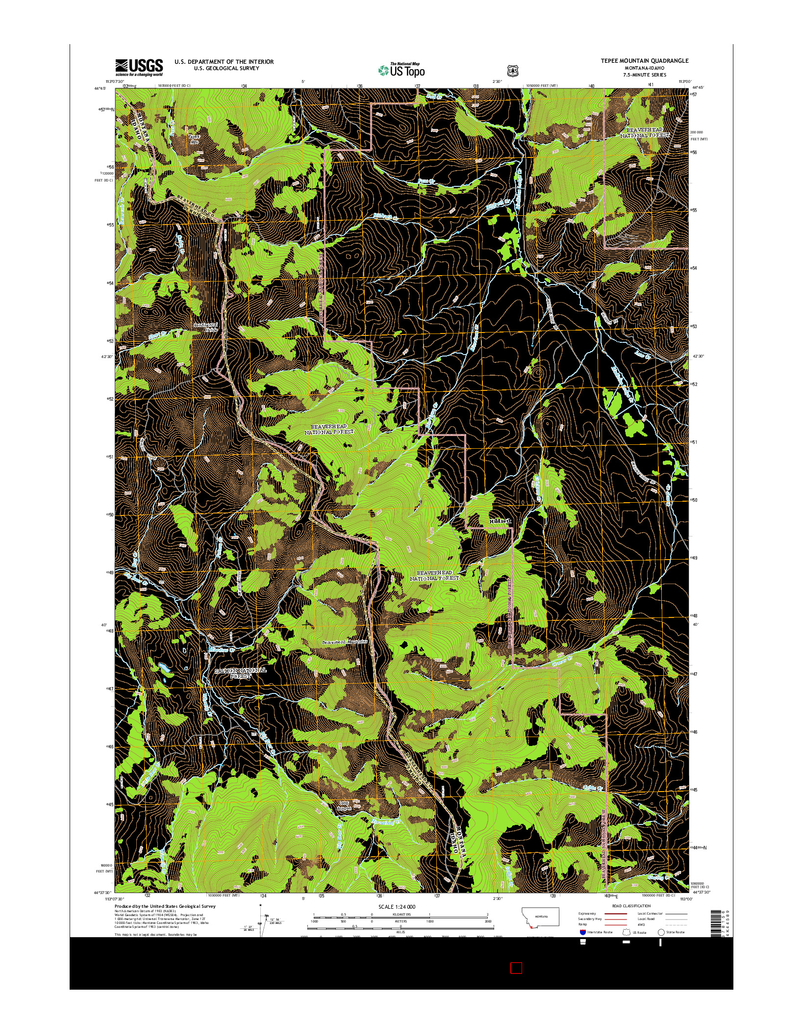 USGS US TOPO 7.5-MINUTE MAP FOR TEPEE MOUNTAIN, MT-ID 2014