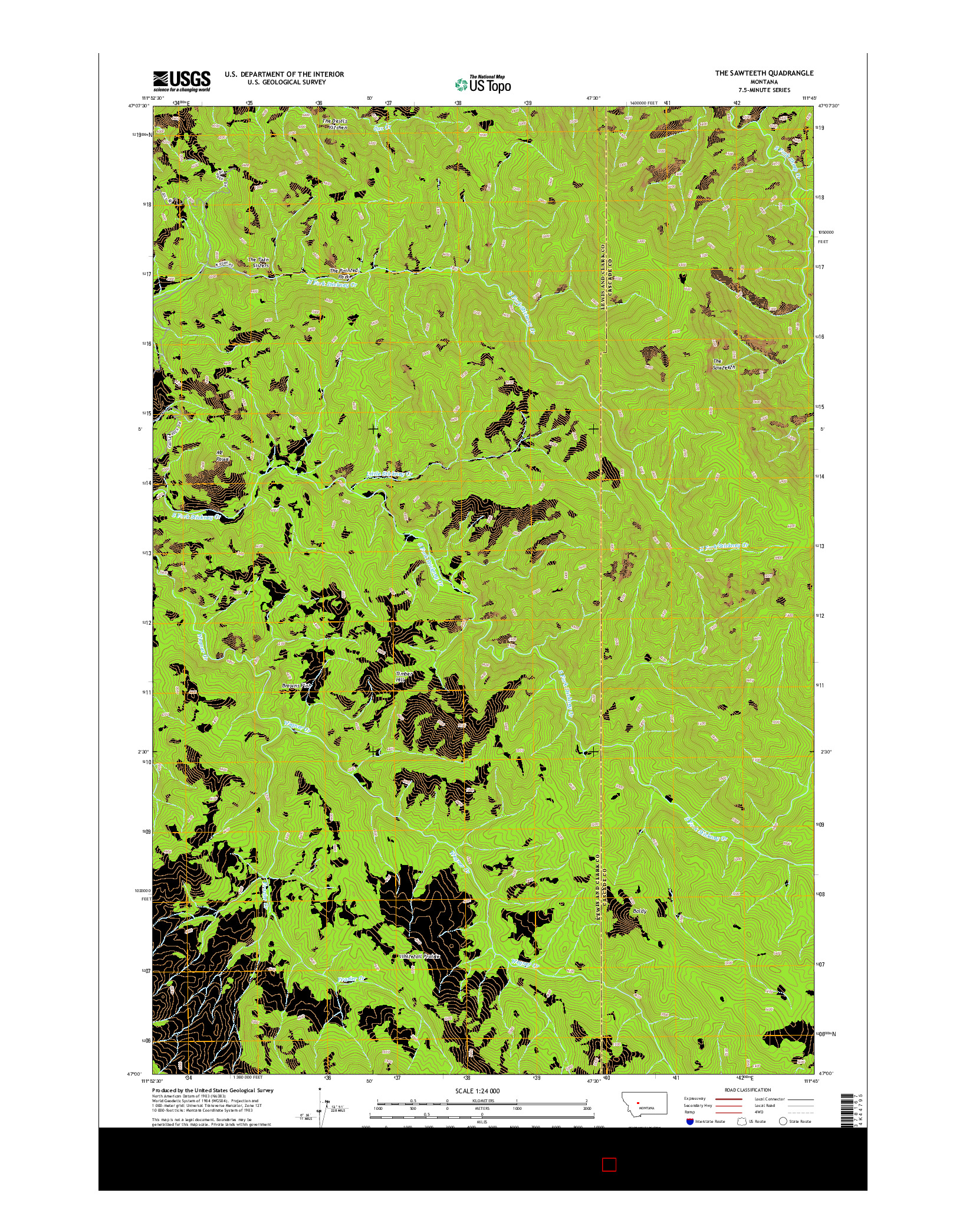 USGS US TOPO 7.5-MINUTE MAP FOR THE SAWTEETH, MT 2014