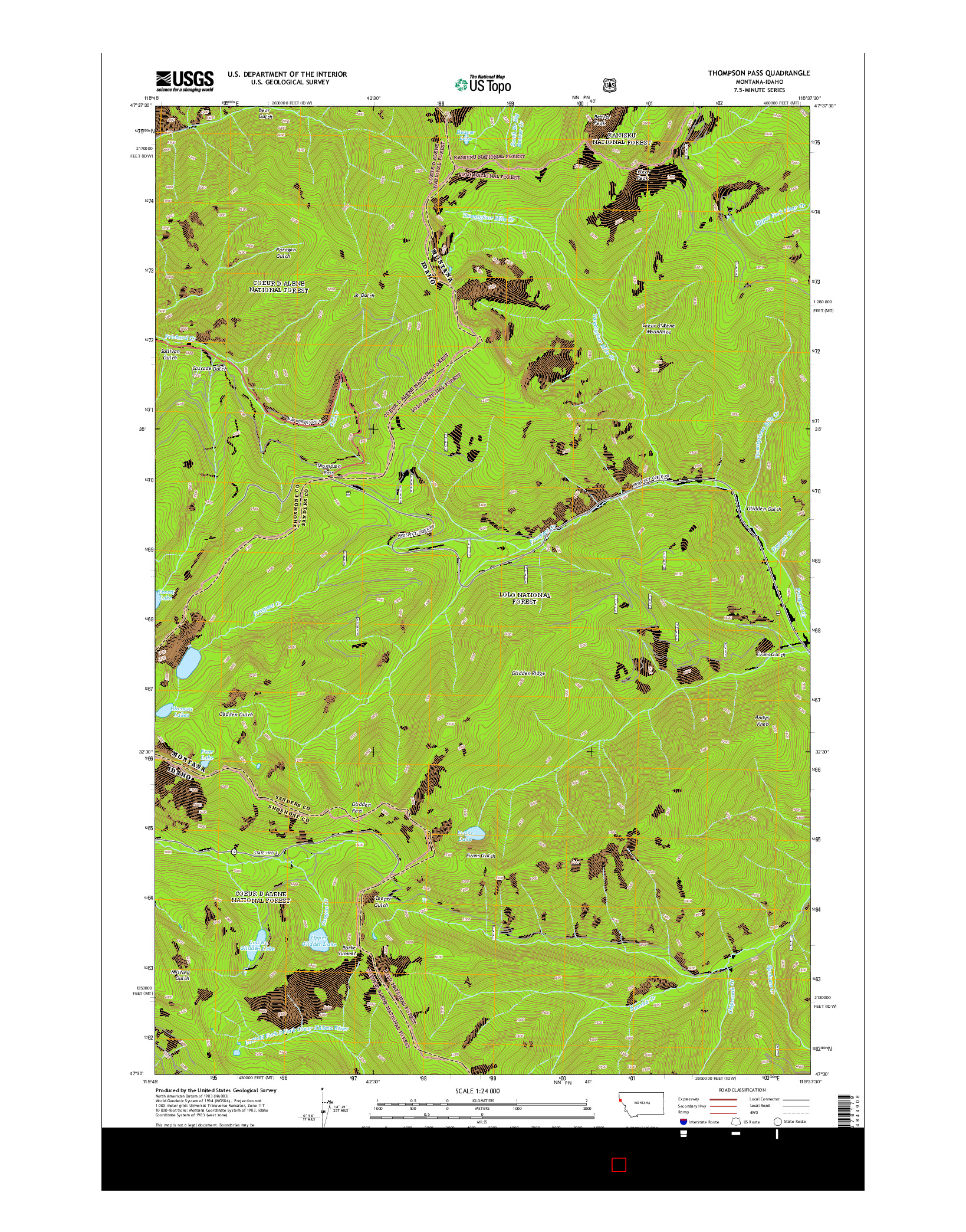 USGS US TOPO 7.5-MINUTE MAP FOR THOMPSON PASS, MT-ID 2014