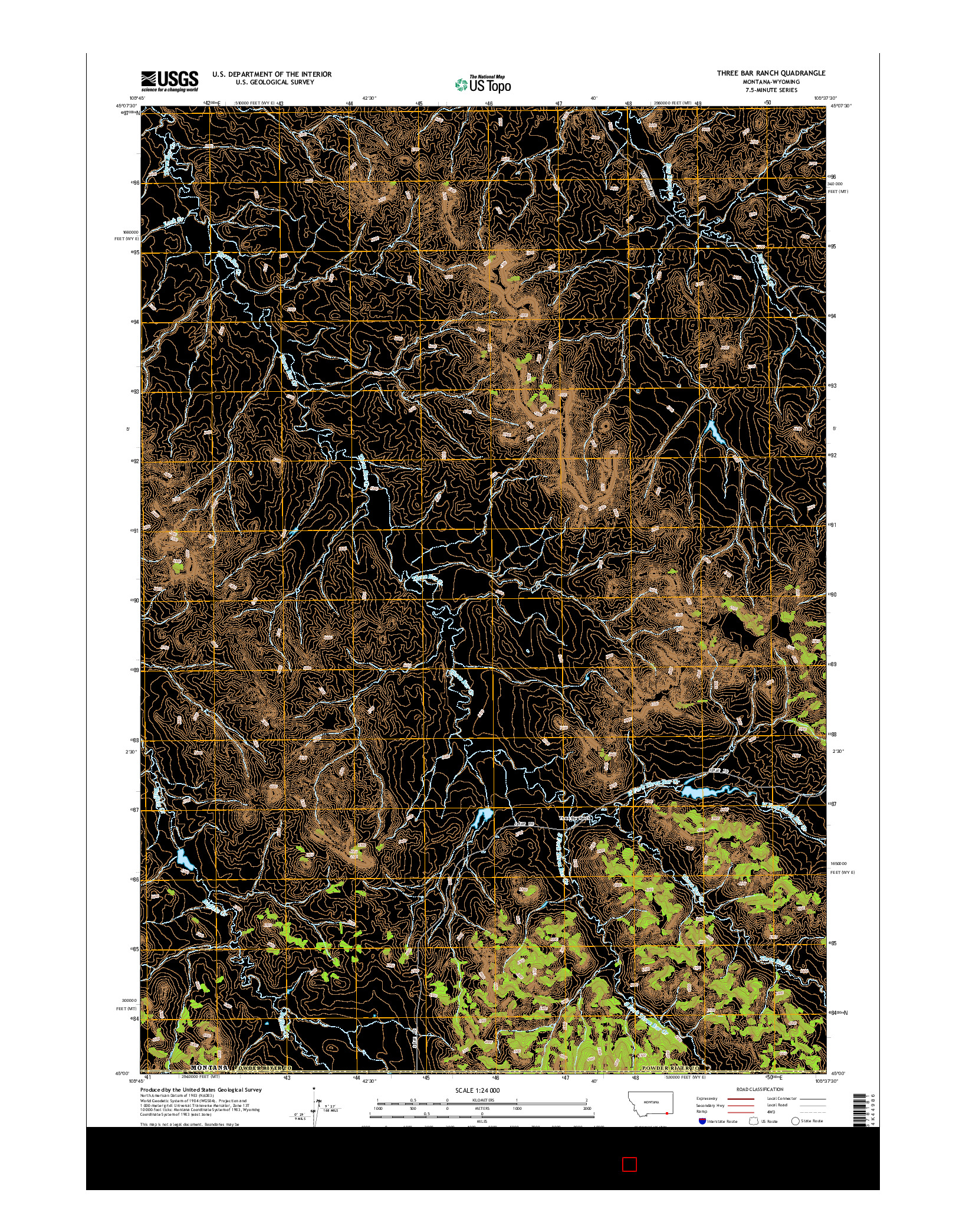 USGS US TOPO 7.5-MINUTE MAP FOR THREE BAR RANCH, MT-WY 2014