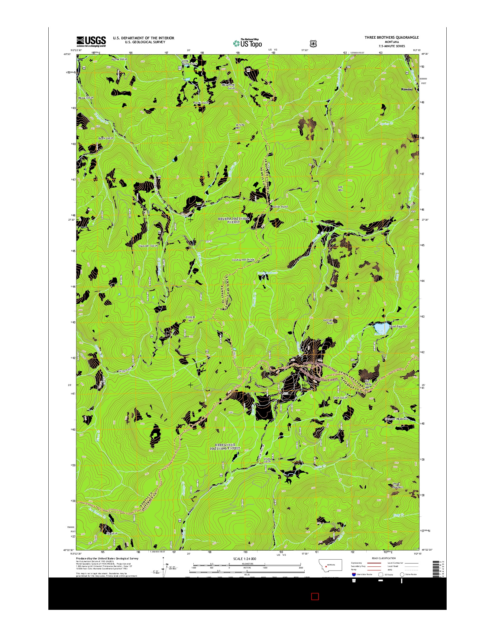 USGS US TOPO 7.5-MINUTE MAP FOR THREE BROTHERS, MT 2014