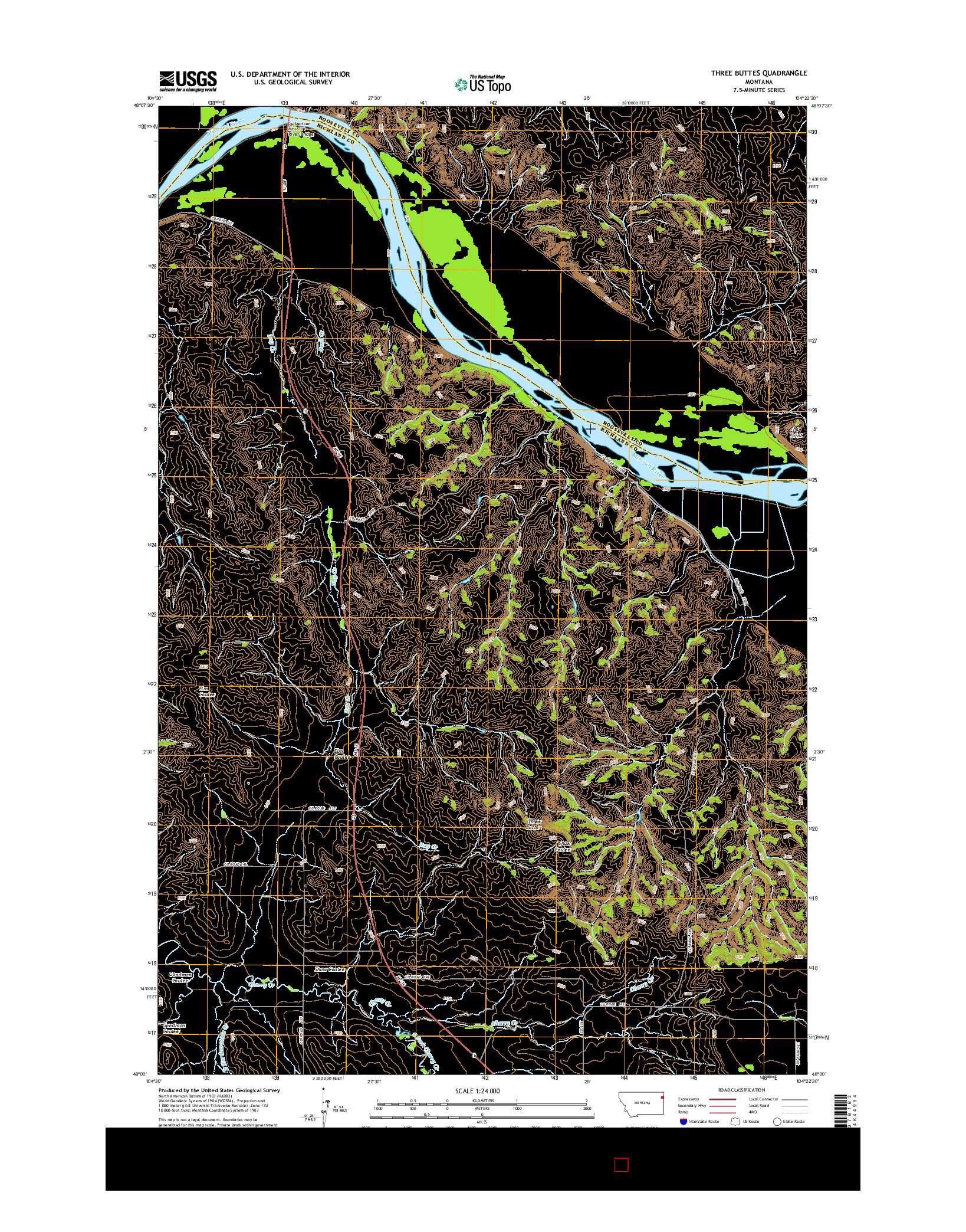 USGS US TOPO 7.5-MINUTE MAP FOR THREE BUTTES, MT 2014