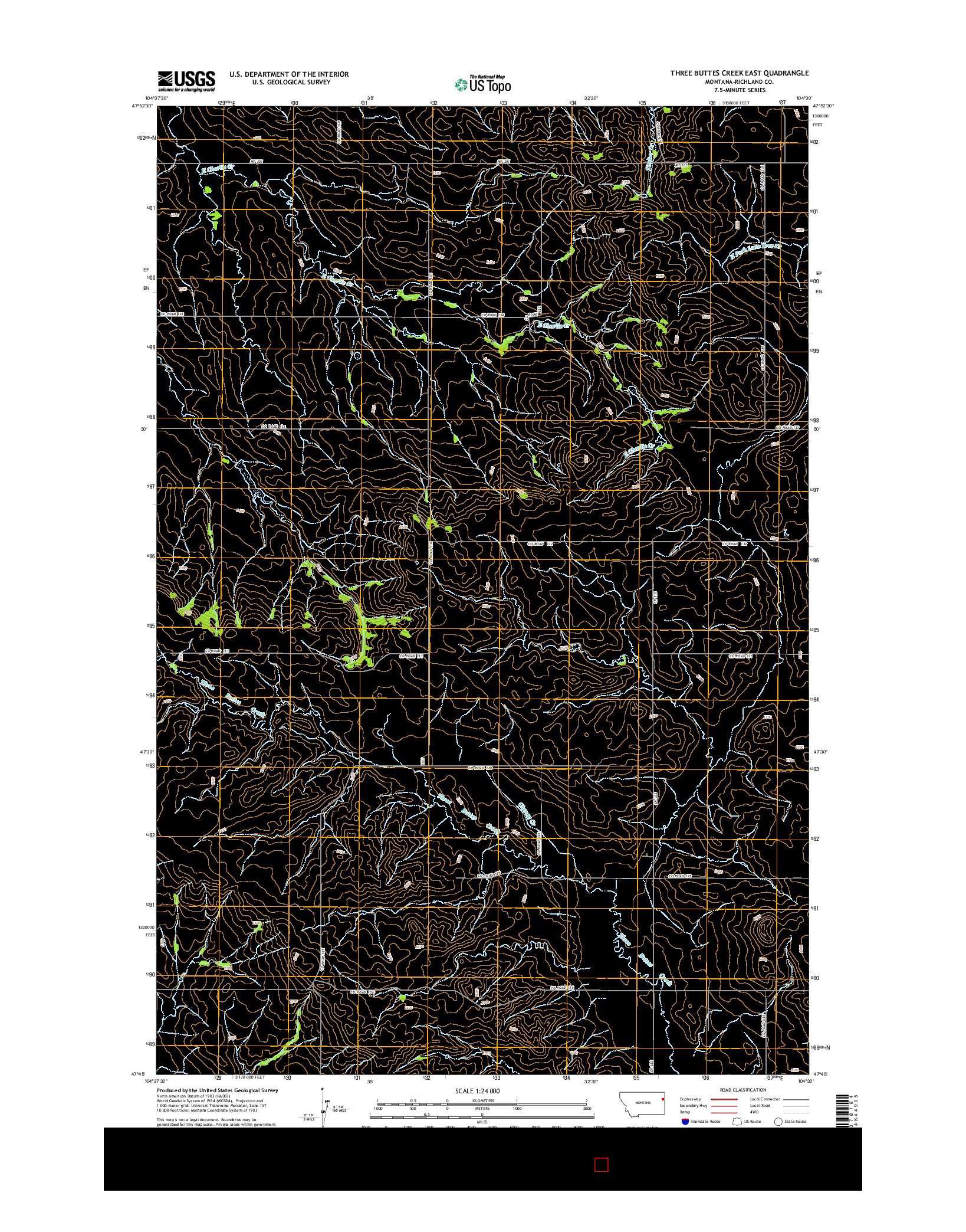 USGS US TOPO 7.5-MINUTE MAP FOR THREE BUTTES CREEK EAST, MT 2014