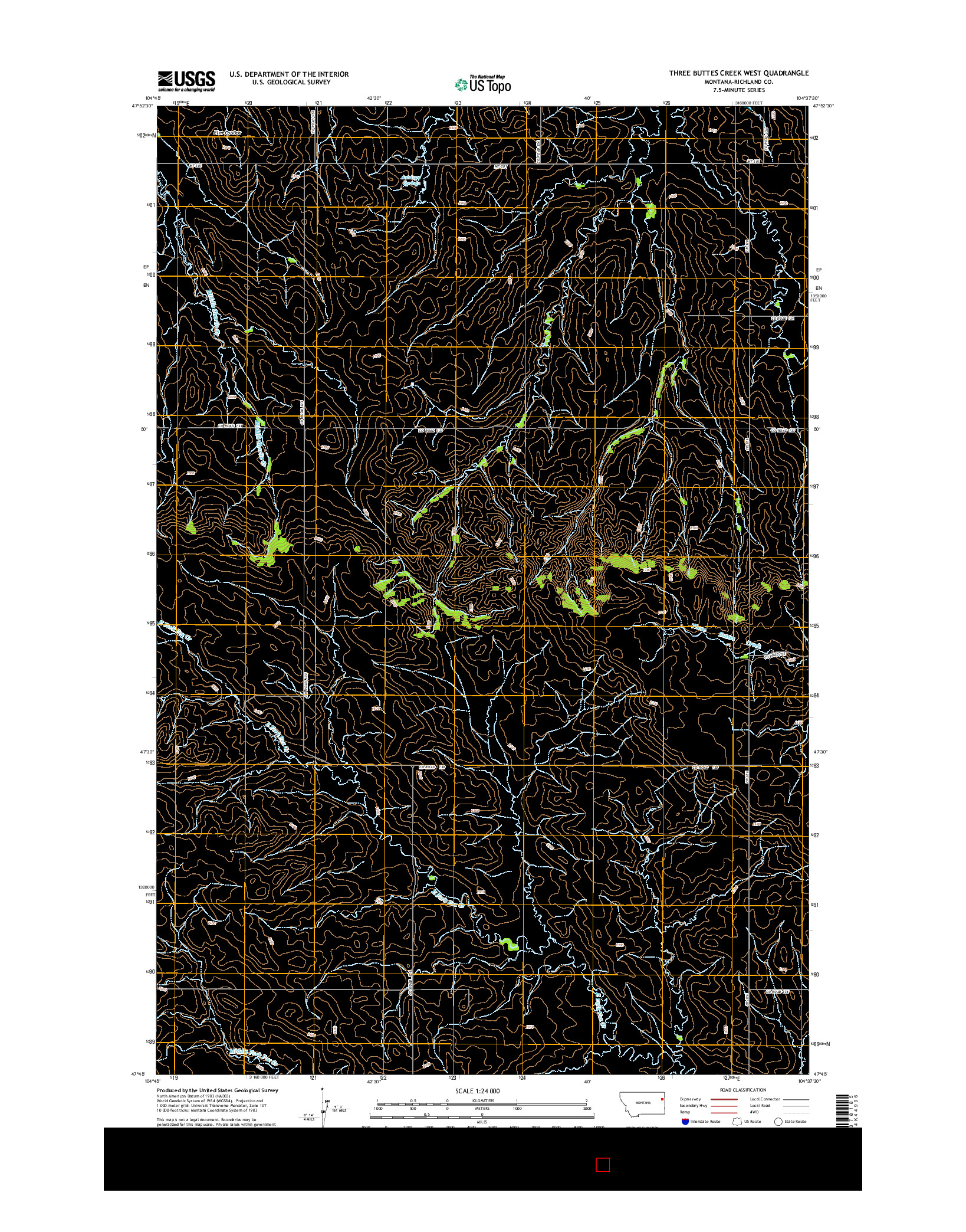 USGS US TOPO 7.5-MINUTE MAP FOR THREE BUTTES CREEK WEST, MT 2014