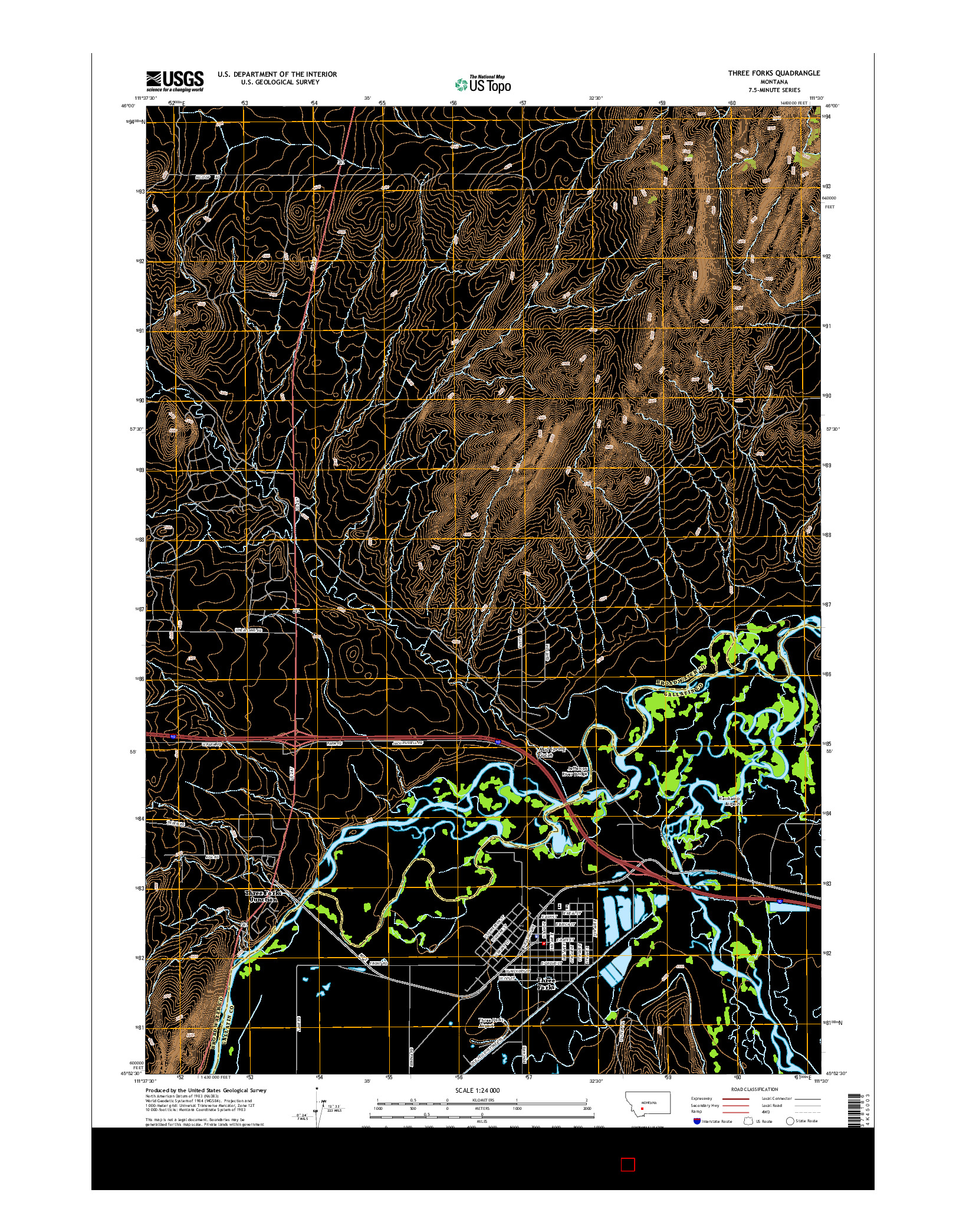 USGS US TOPO 7.5-MINUTE MAP FOR THREE FORKS, MT 2014