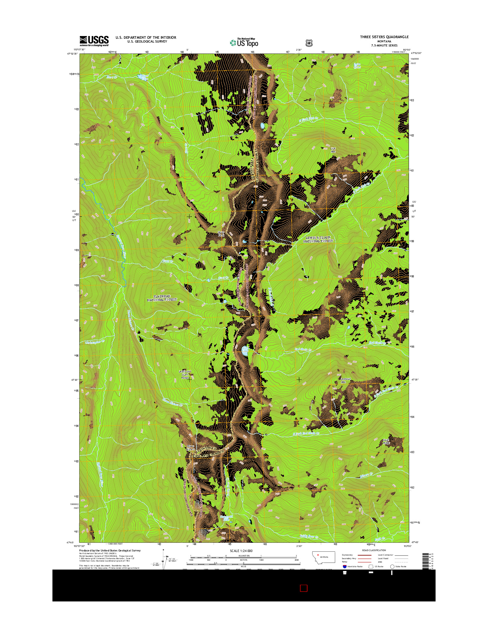 USGS US TOPO 7.5-MINUTE MAP FOR THREE SISTERS, MT 2014