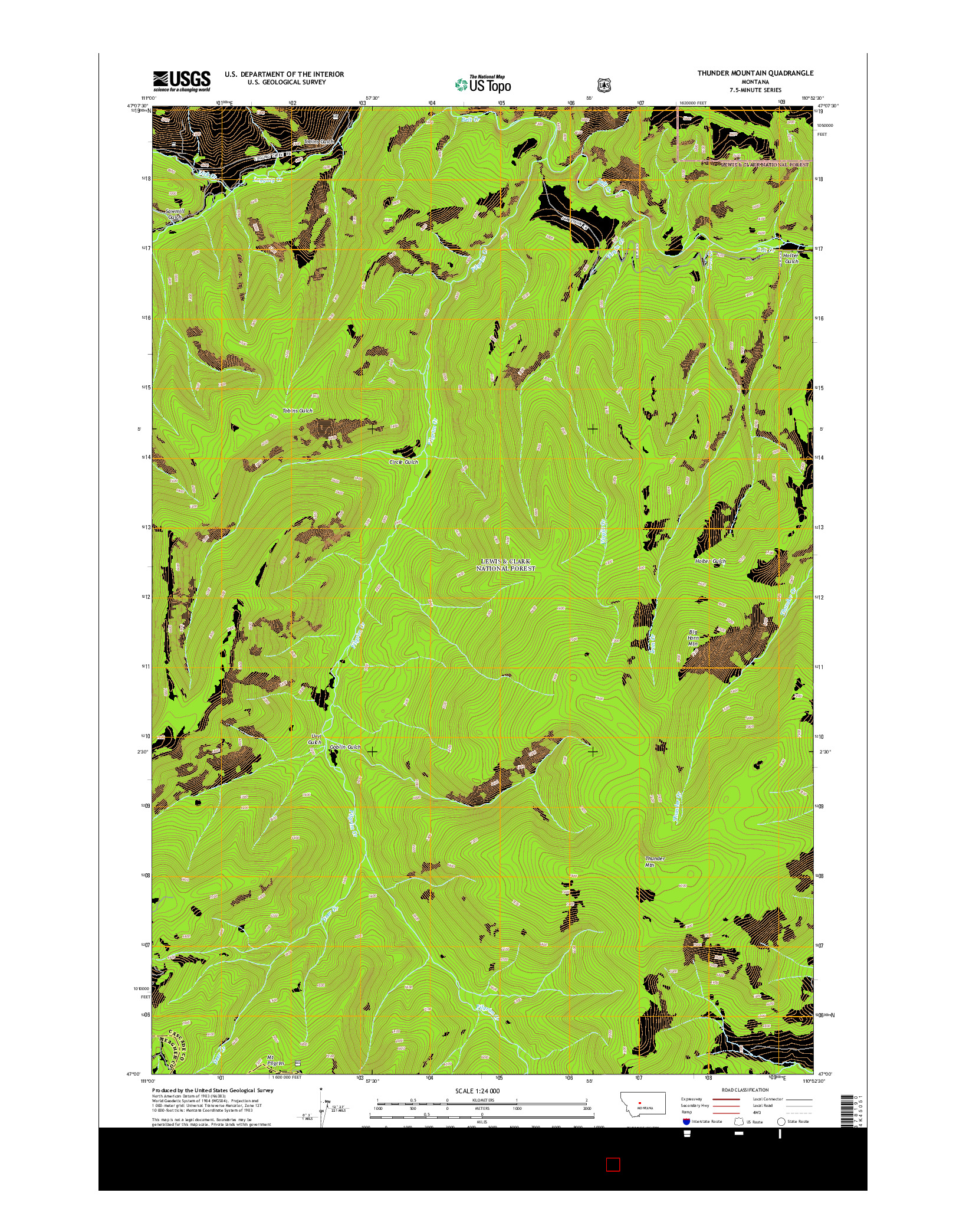 USGS US TOPO 7.5-MINUTE MAP FOR THUNDER MOUNTAIN, MT 2014