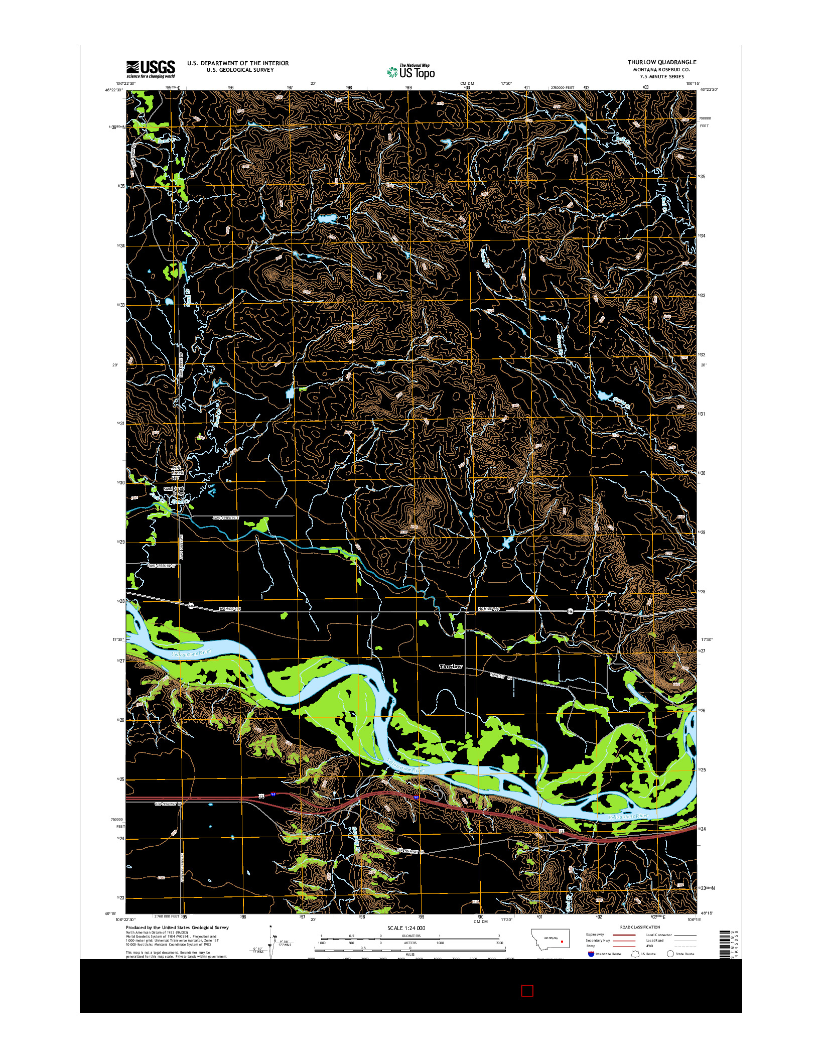 USGS US TOPO 7.5-MINUTE MAP FOR THURLOW, MT 2014