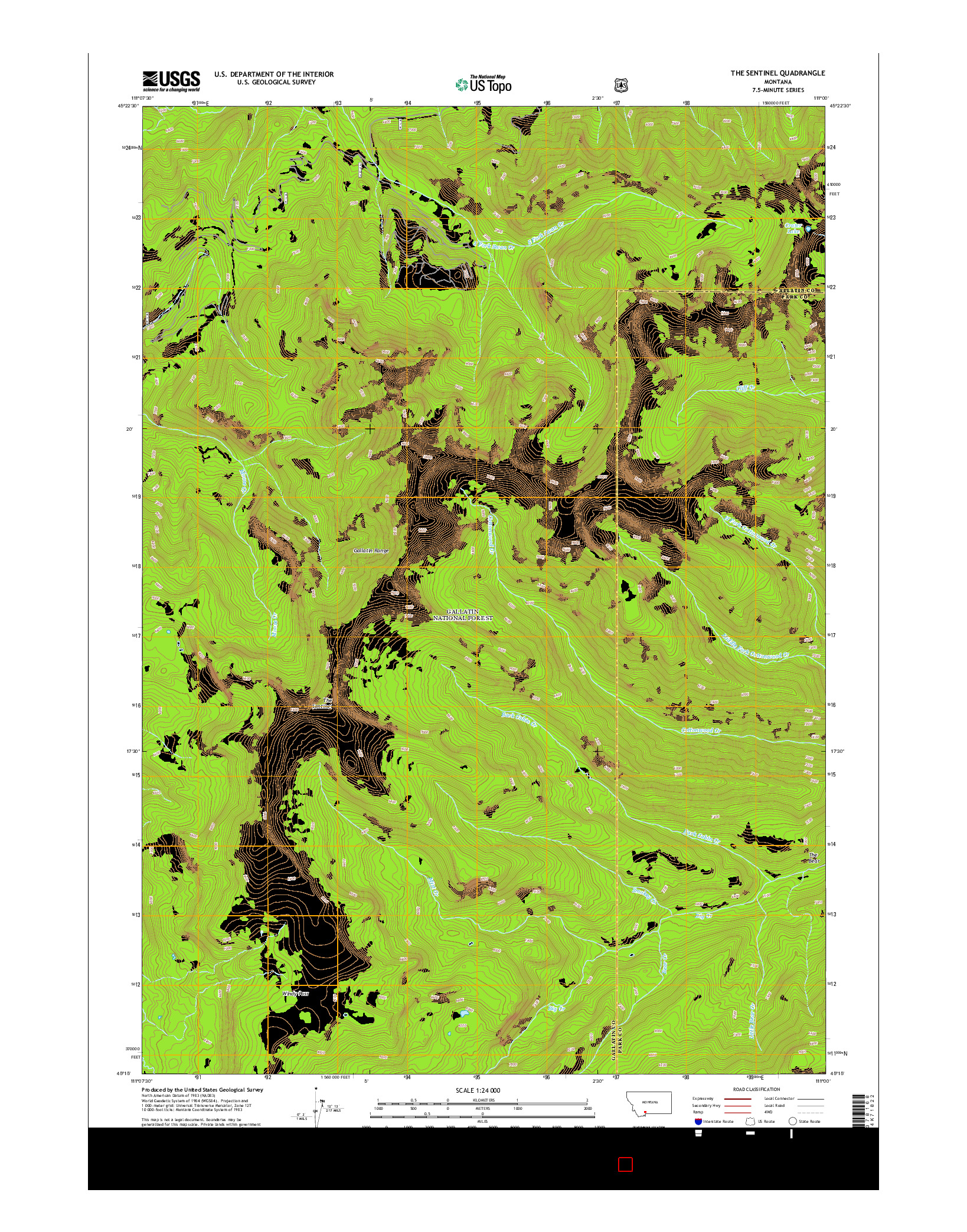 USGS US TOPO 7.5-MINUTE MAP FOR THE SENTINEL, MT 2014