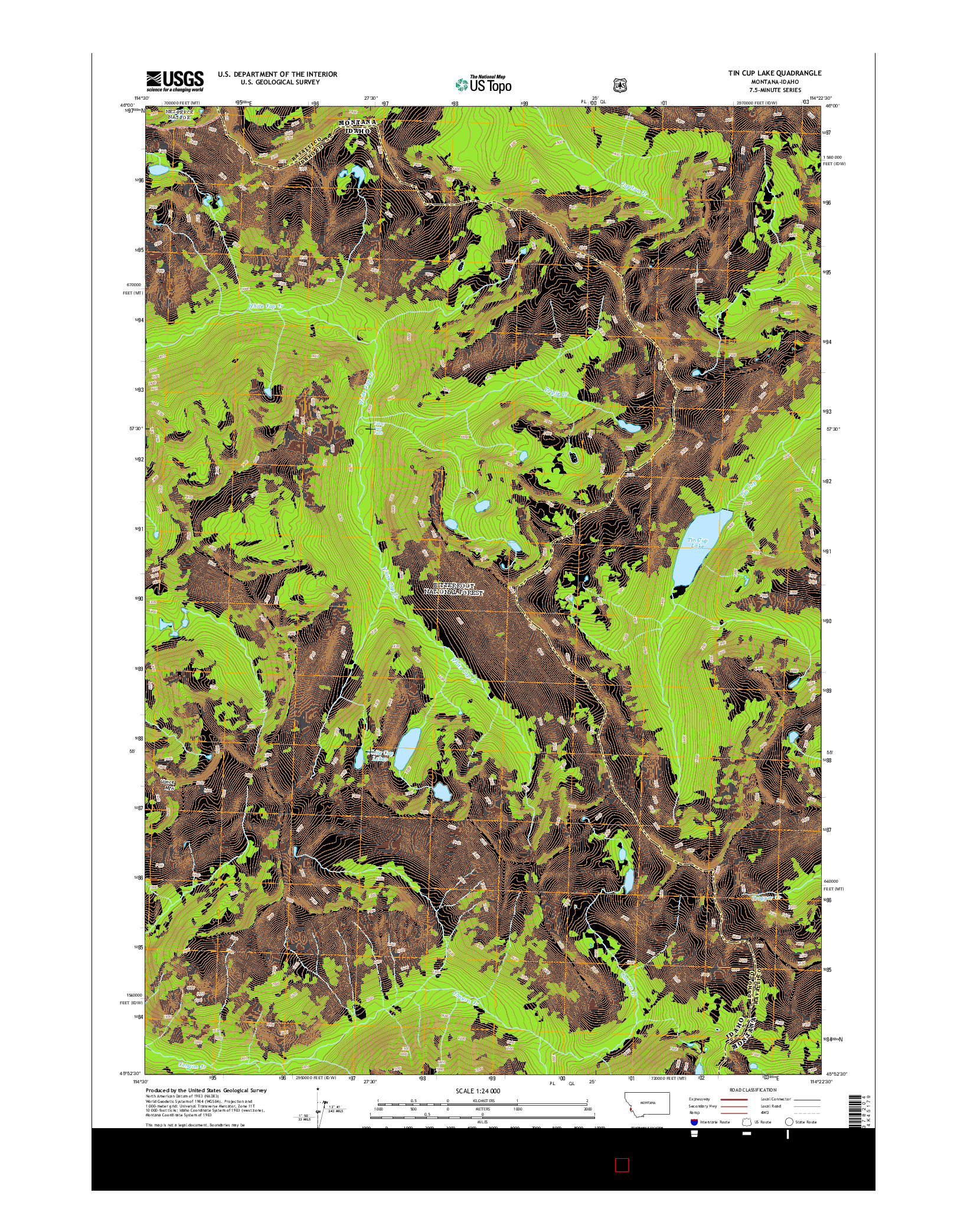 USGS US TOPO 7.5-MINUTE MAP FOR TIN CUP LAKE, MT-ID 2014