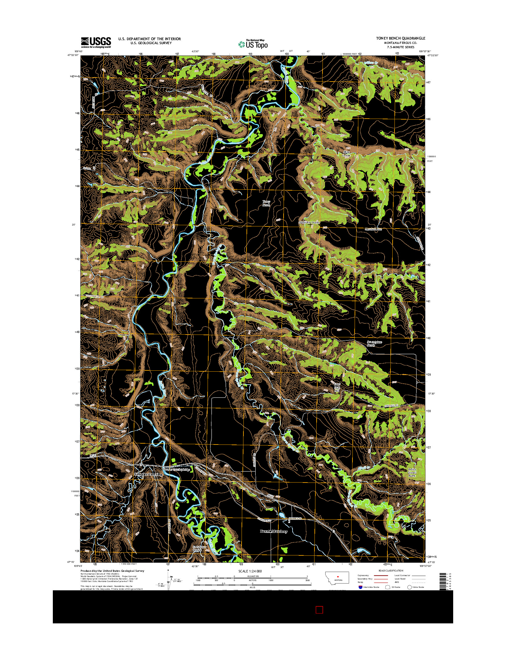USGS US TOPO 7.5-MINUTE MAP FOR TONEY BENCH, MT 2014