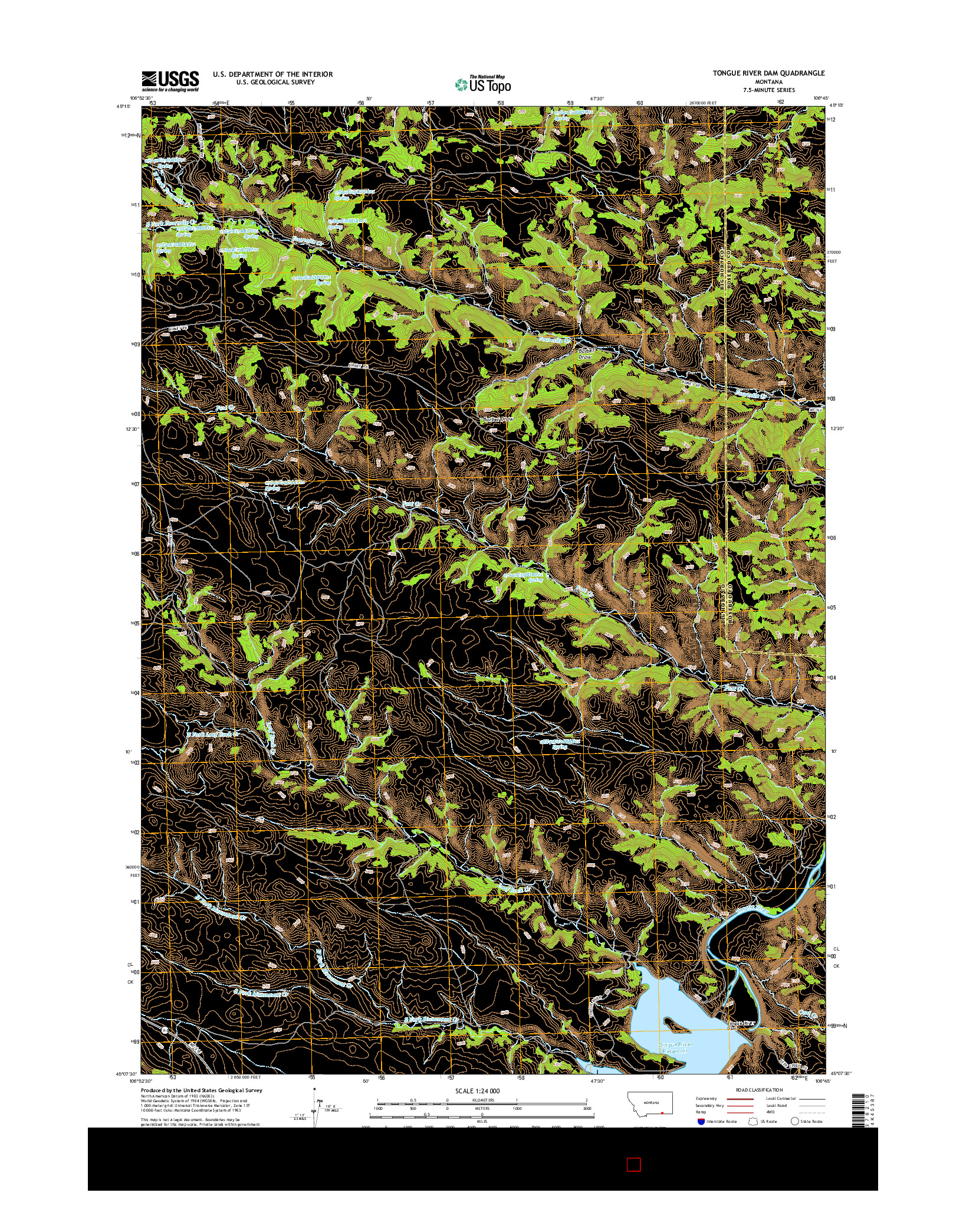 USGS US TOPO 7.5-MINUTE MAP FOR TONGUE RIVER DAM, MT 2014