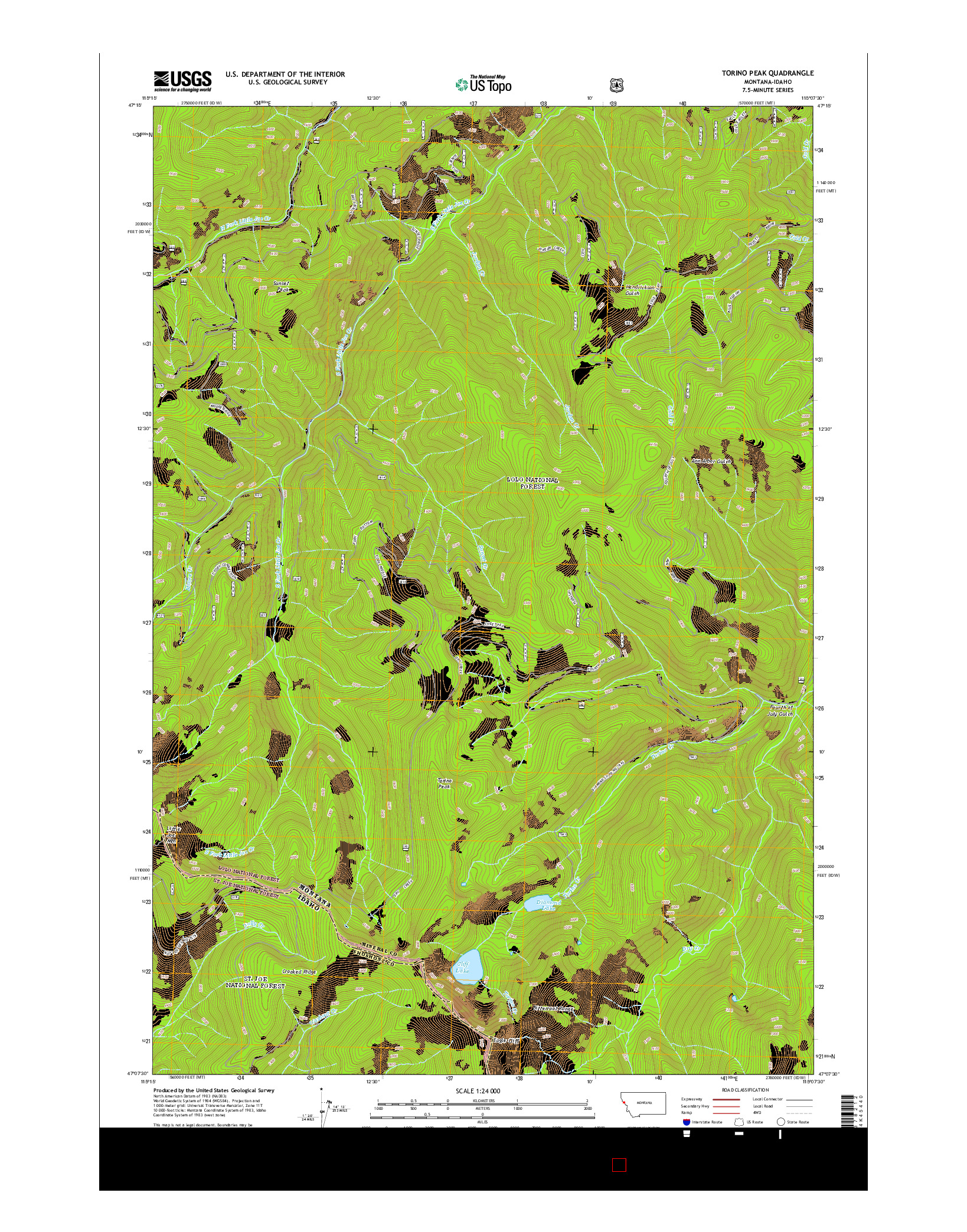 USGS US TOPO 7.5-MINUTE MAP FOR TORINO PEAK, MT-ID 2014