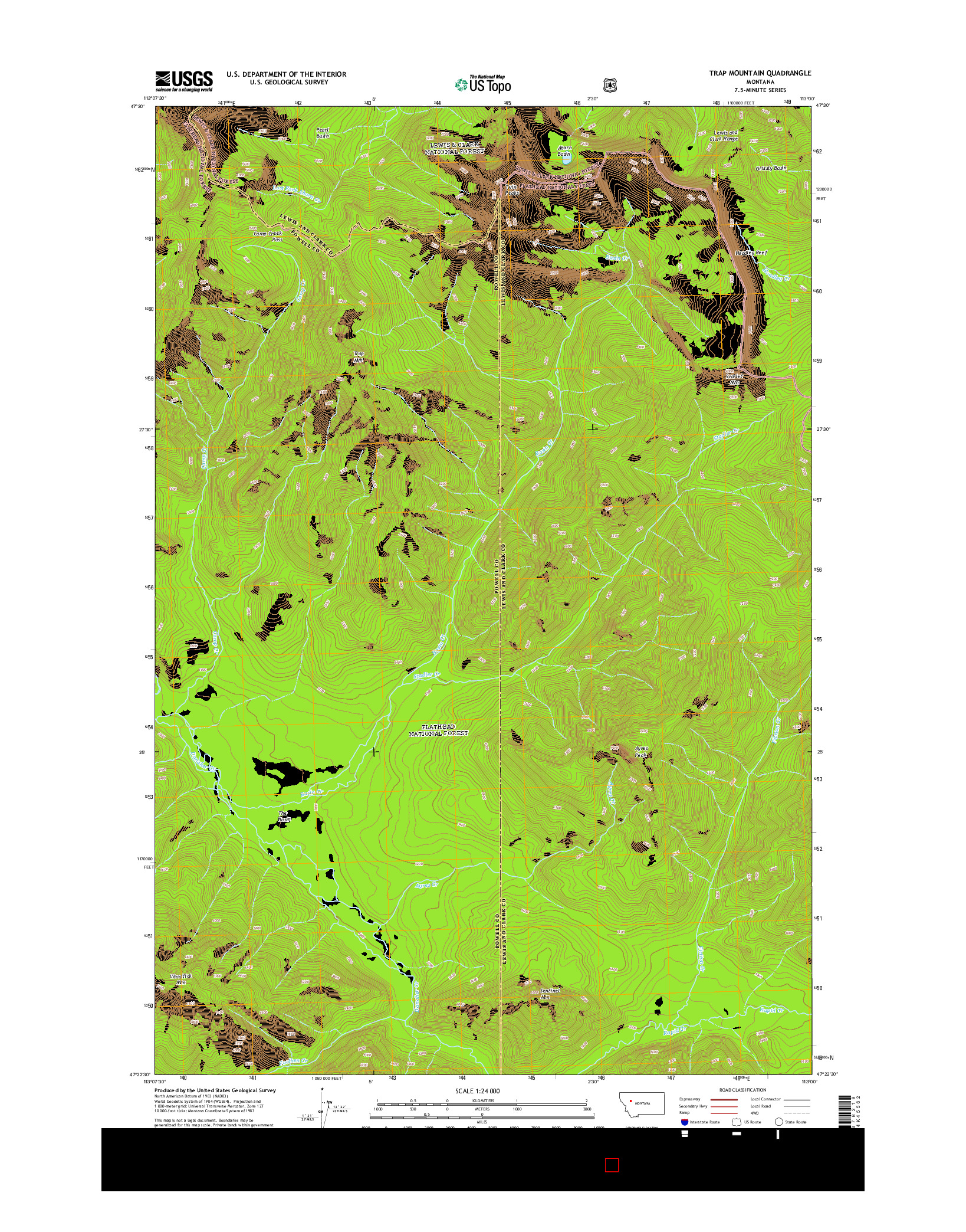 USGS US TOPO 7.5-MINUTE MAP FOR TRAP MOUNTAIN, MT 2014