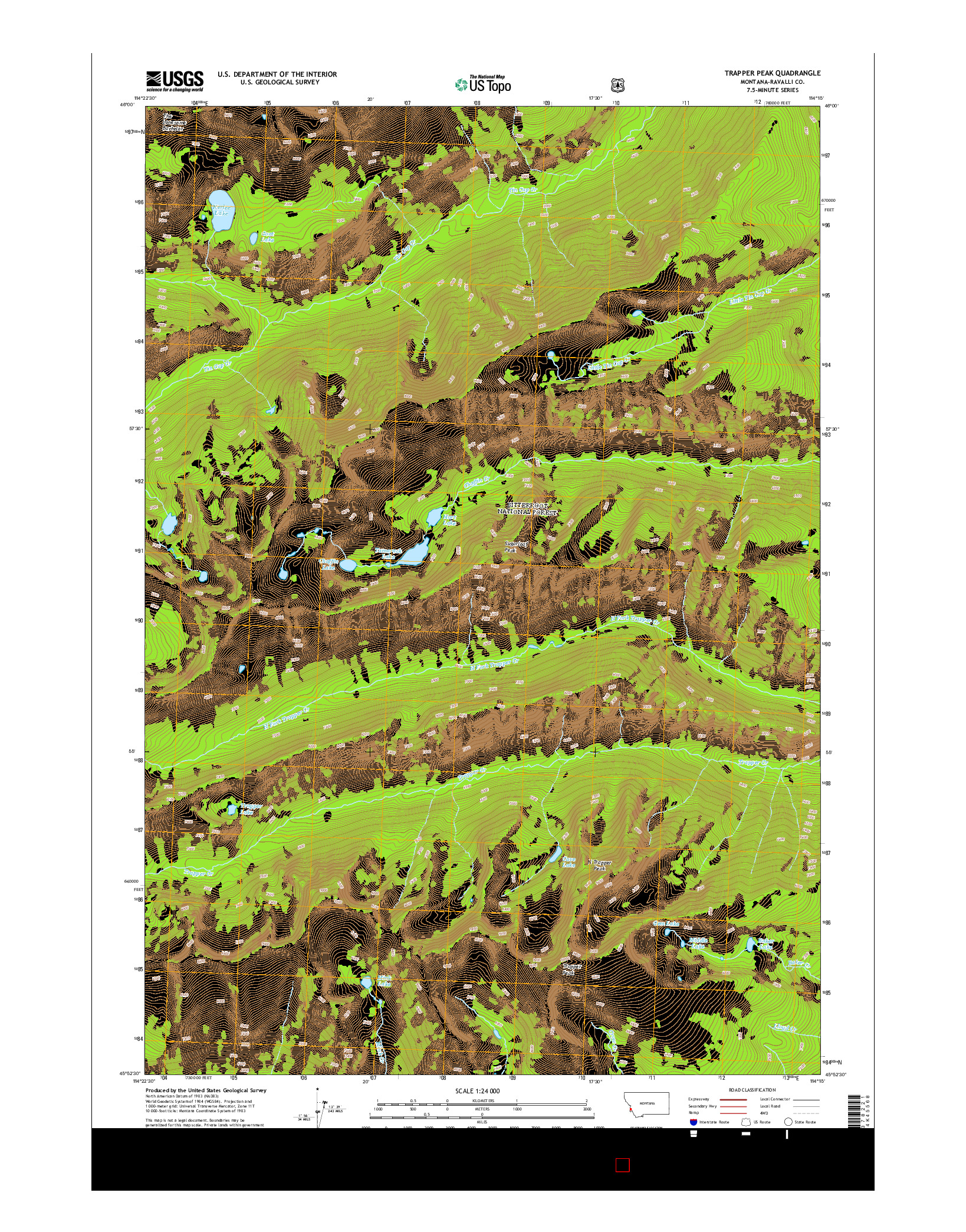 USGS US TOPO 7.5-MINUTE MAP FOR TRAPPER PEAK, MT 2014