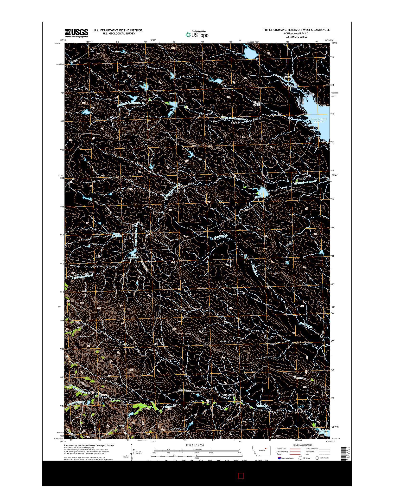 USGS US TOPO 7.5-MINUTE MAP FOR TRIPLE CROSSING RESERVOIR WEST, MT 2014