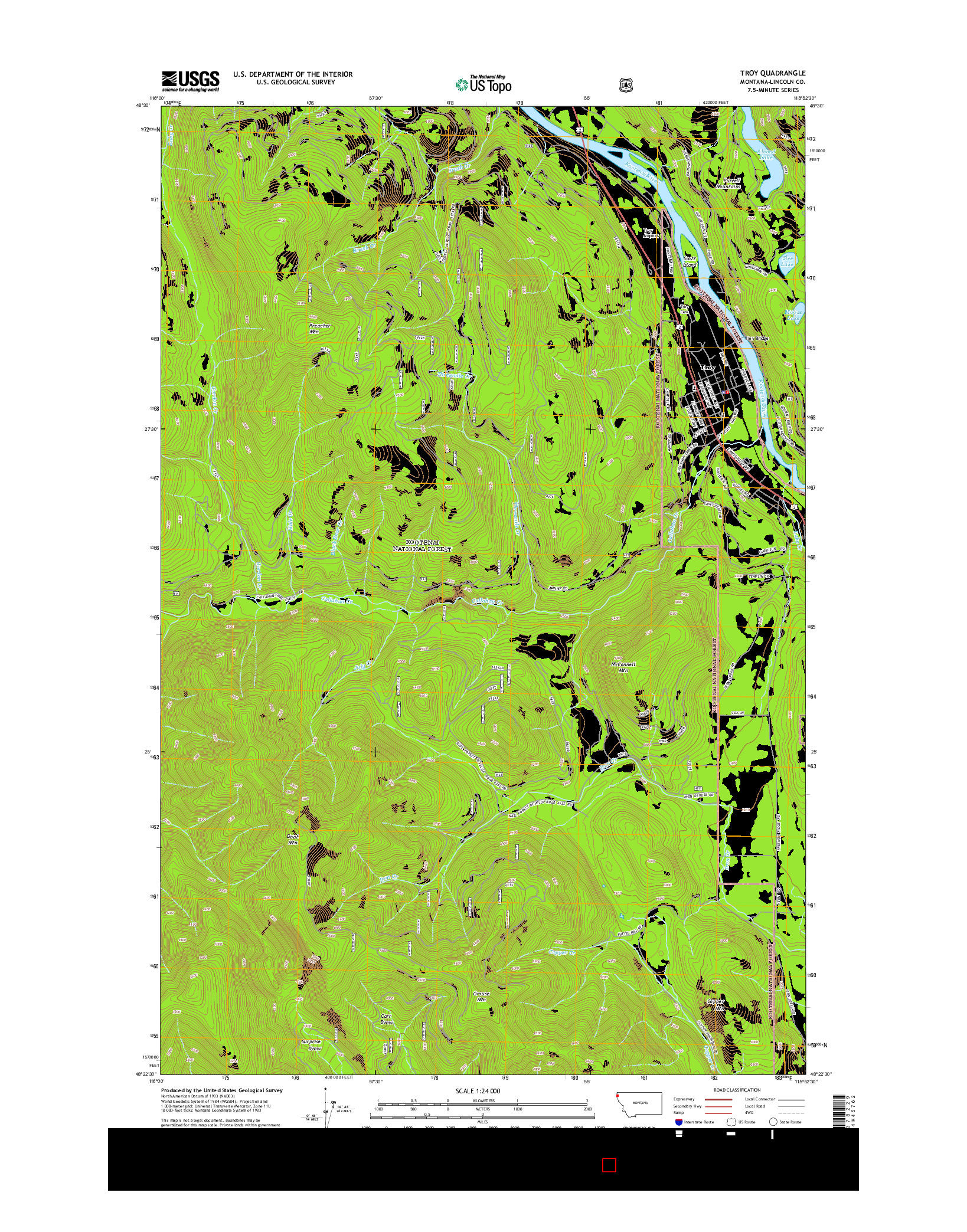 USGS US TOPO 7.5-MINUTE MAP FOR TROY, MT 2014