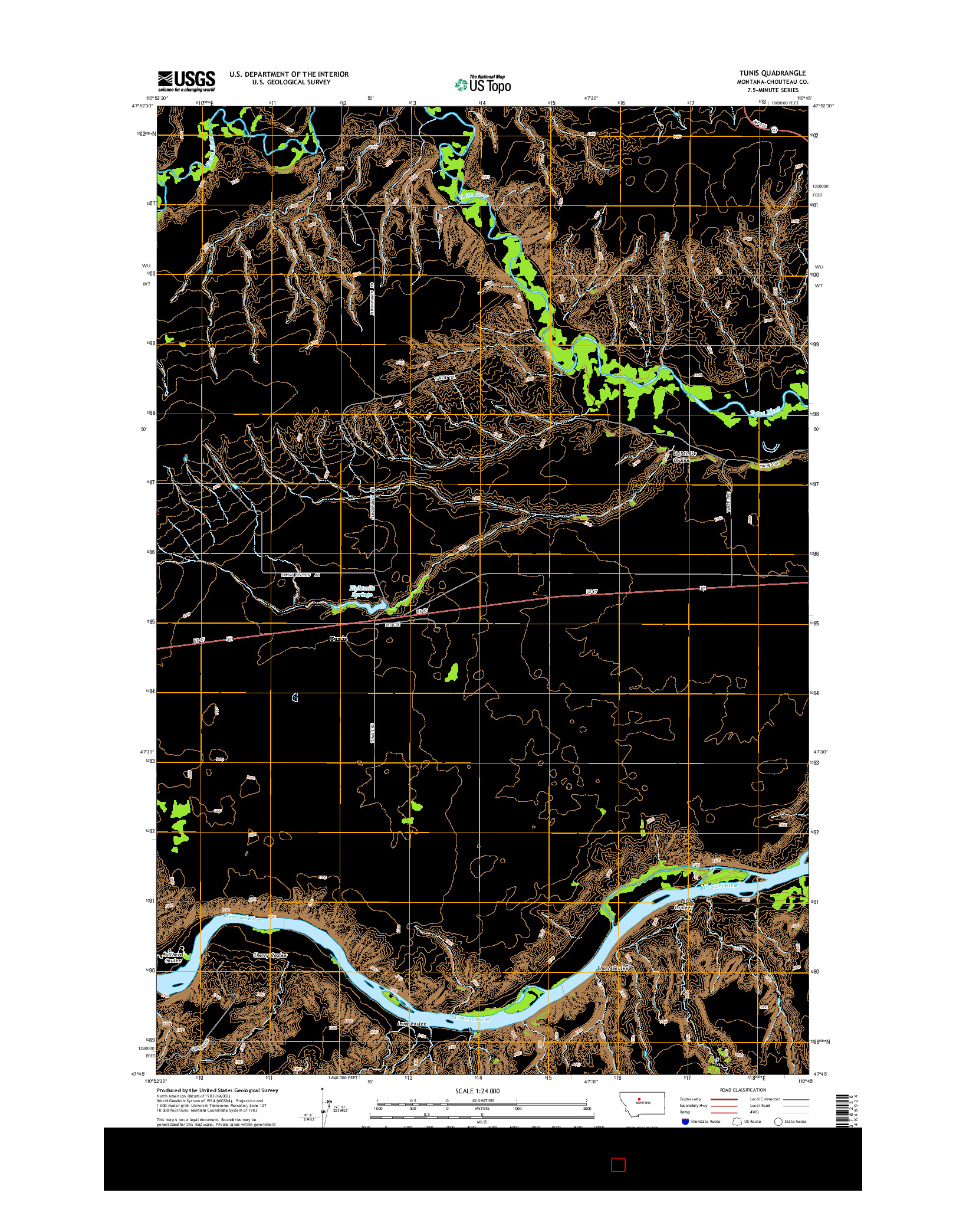 USGS US TOPO 7.5-MINUTE MAP FOR TUNIS, MT 2014