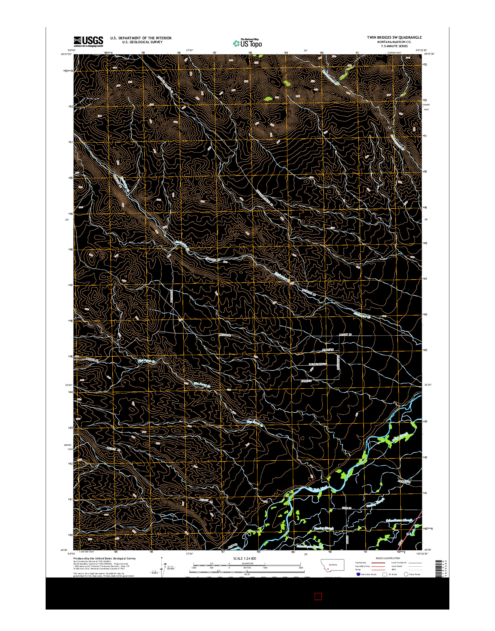 USGS US TOPO 7.5-MINUTE MAP FOR TWIN BRIDGES SW, MT 2014