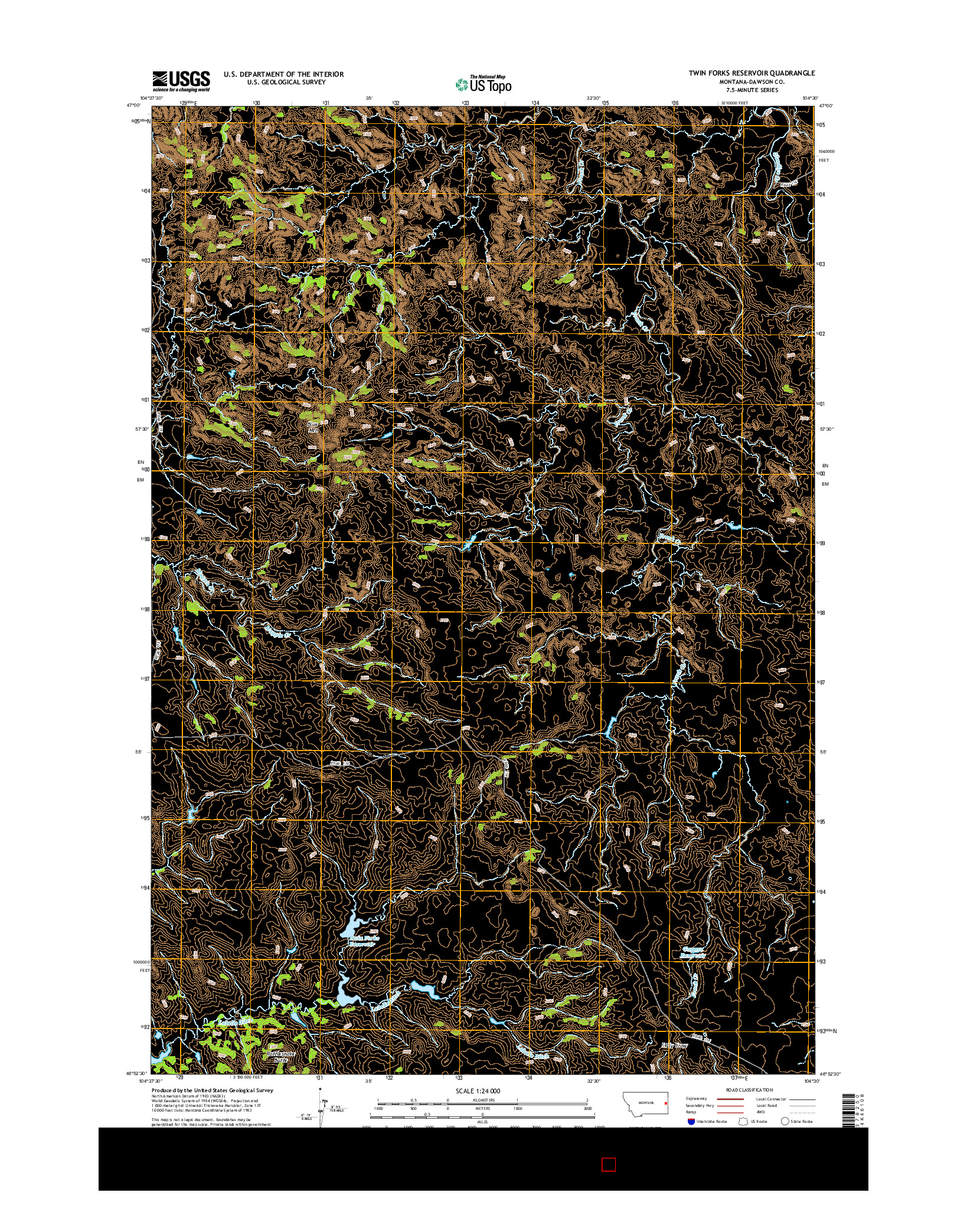 USGS US TOPO 7.5-MINUTE MAP FOR TWIN FORKS RESERVOIR, MT 2014