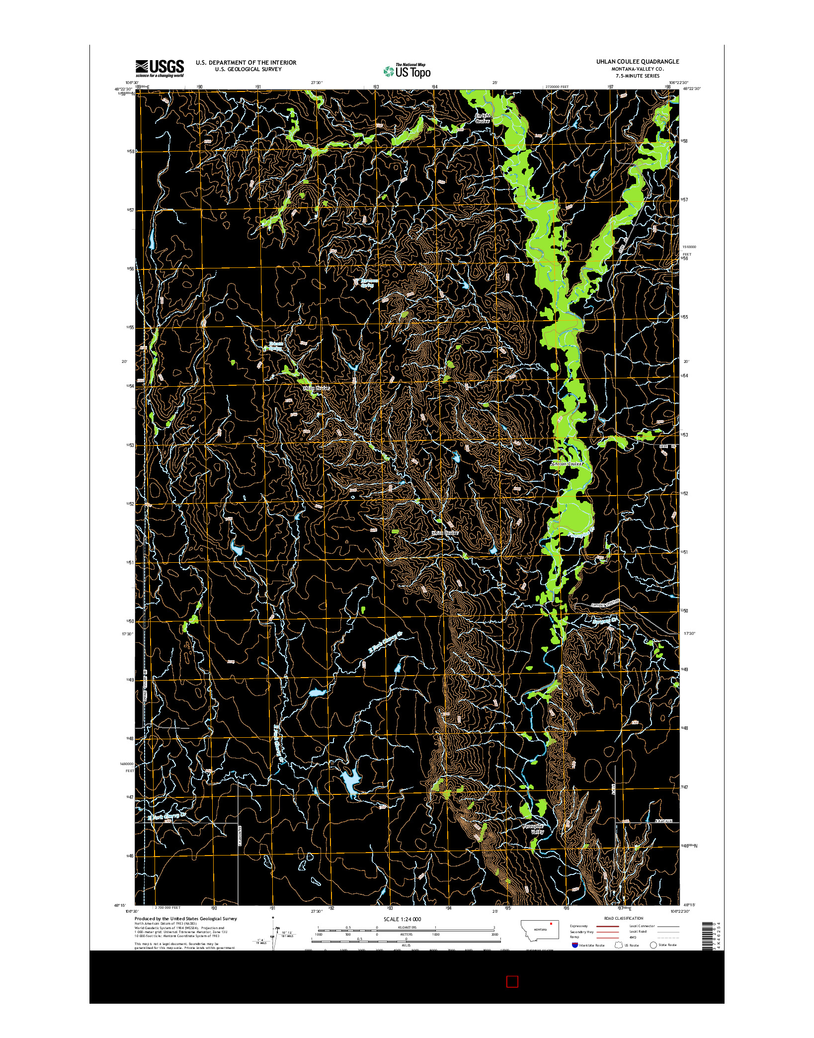 USGS US TOPO 7.5-MINUTE MAP FOR UHLAN COULEE, MT 2014