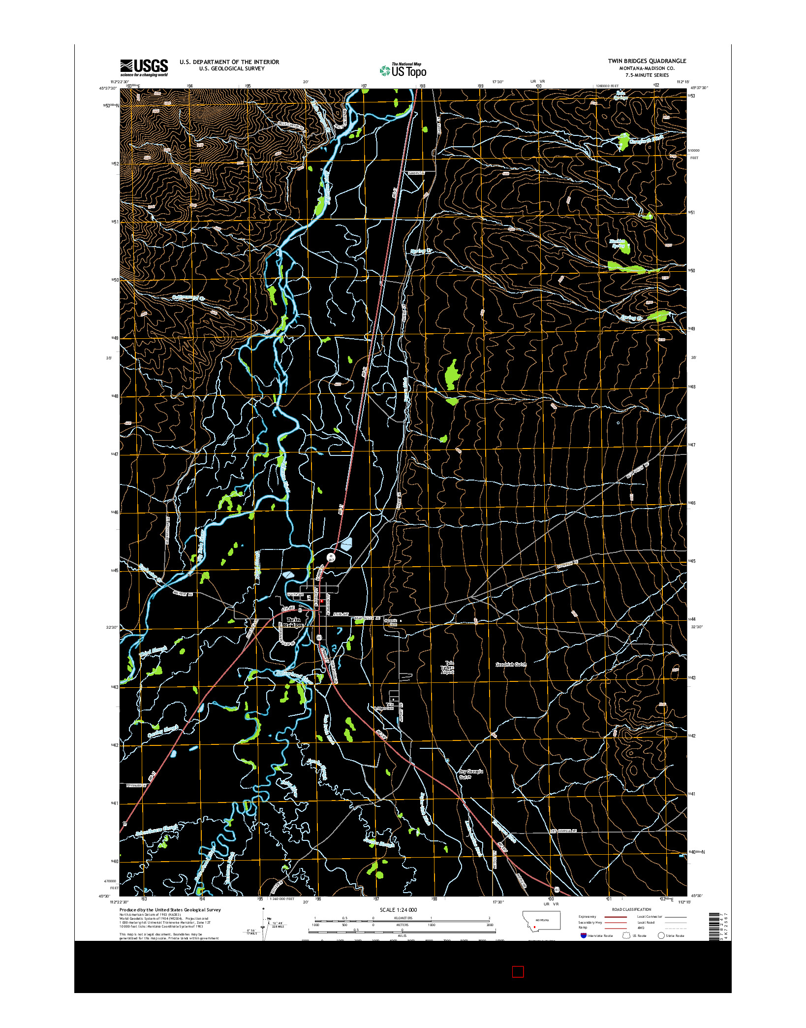 USGS US TOPO 7.5-MINUTE MAP FOR TWIN BRIDGES, MT 2014