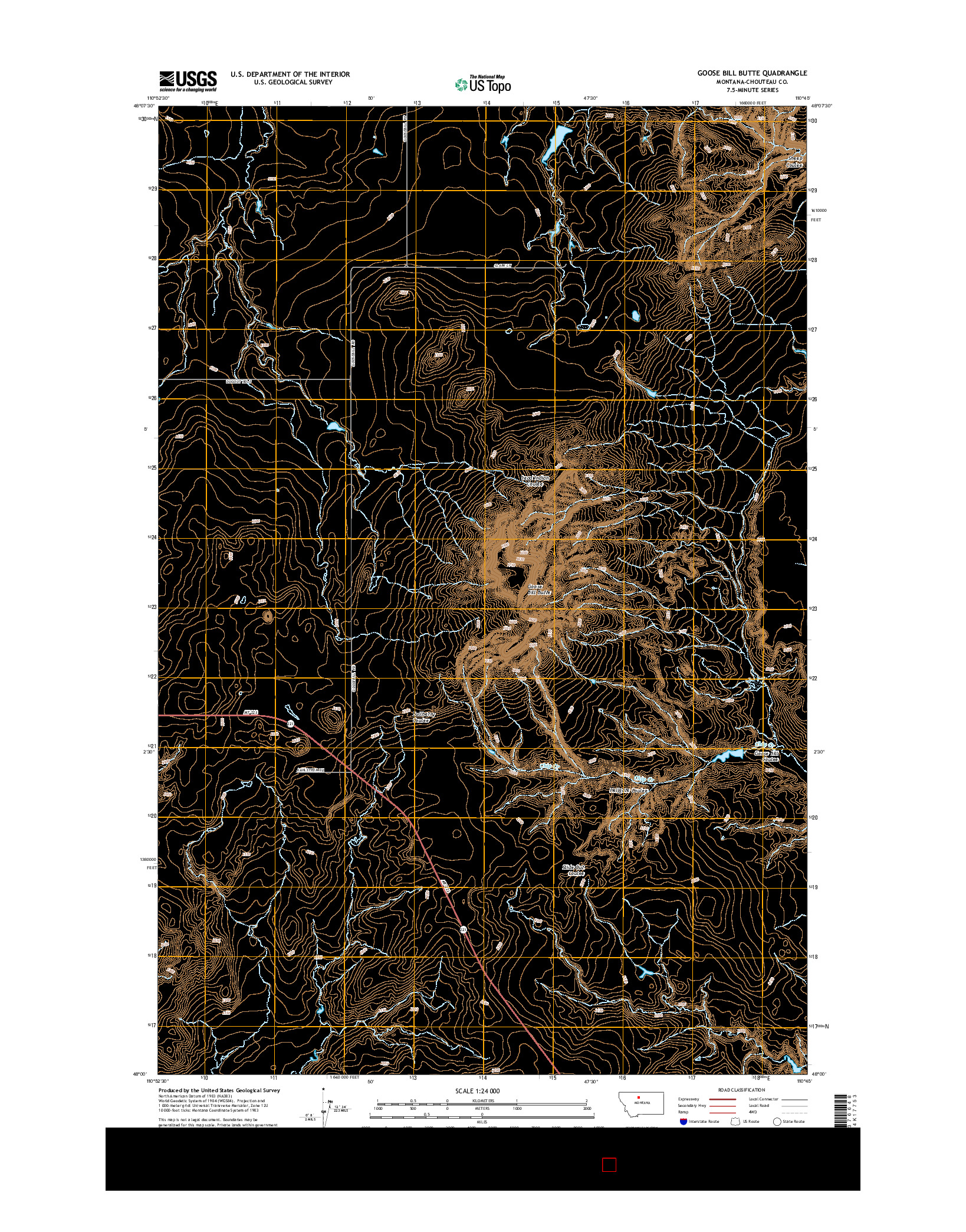 USGS US TOPO 7.5-MINUTE MAP FOR GOOSE BILL BUTTE, MT 2014