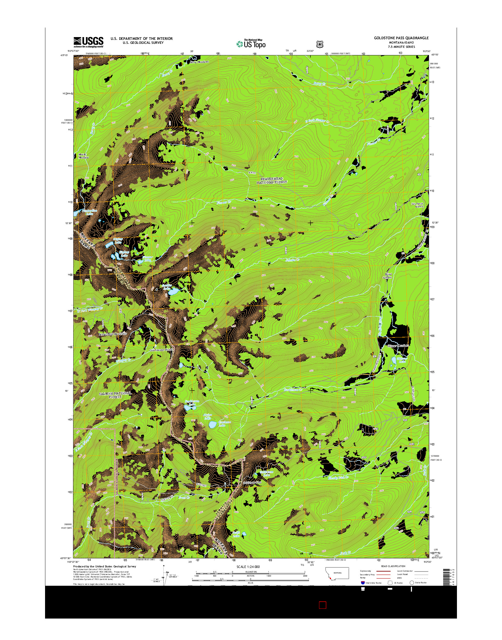 USGS US TOPO 7.5-MINUTE MAP FOR GOLDSTONE PASS, MT-ID 2014