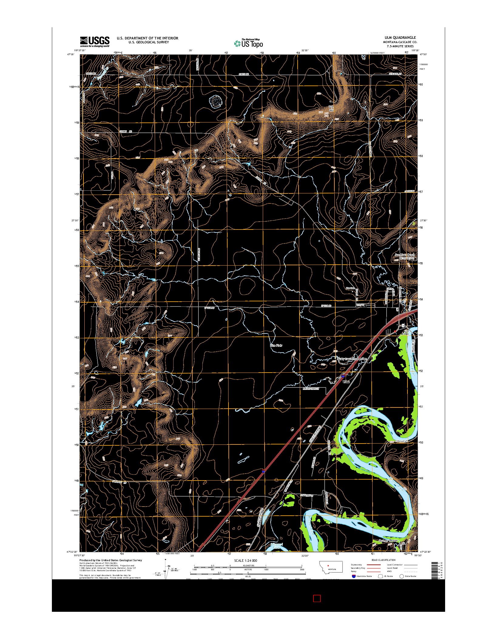 USGS US TOPO 7.5-MINUTE MAP FOR ULM, MT 2014