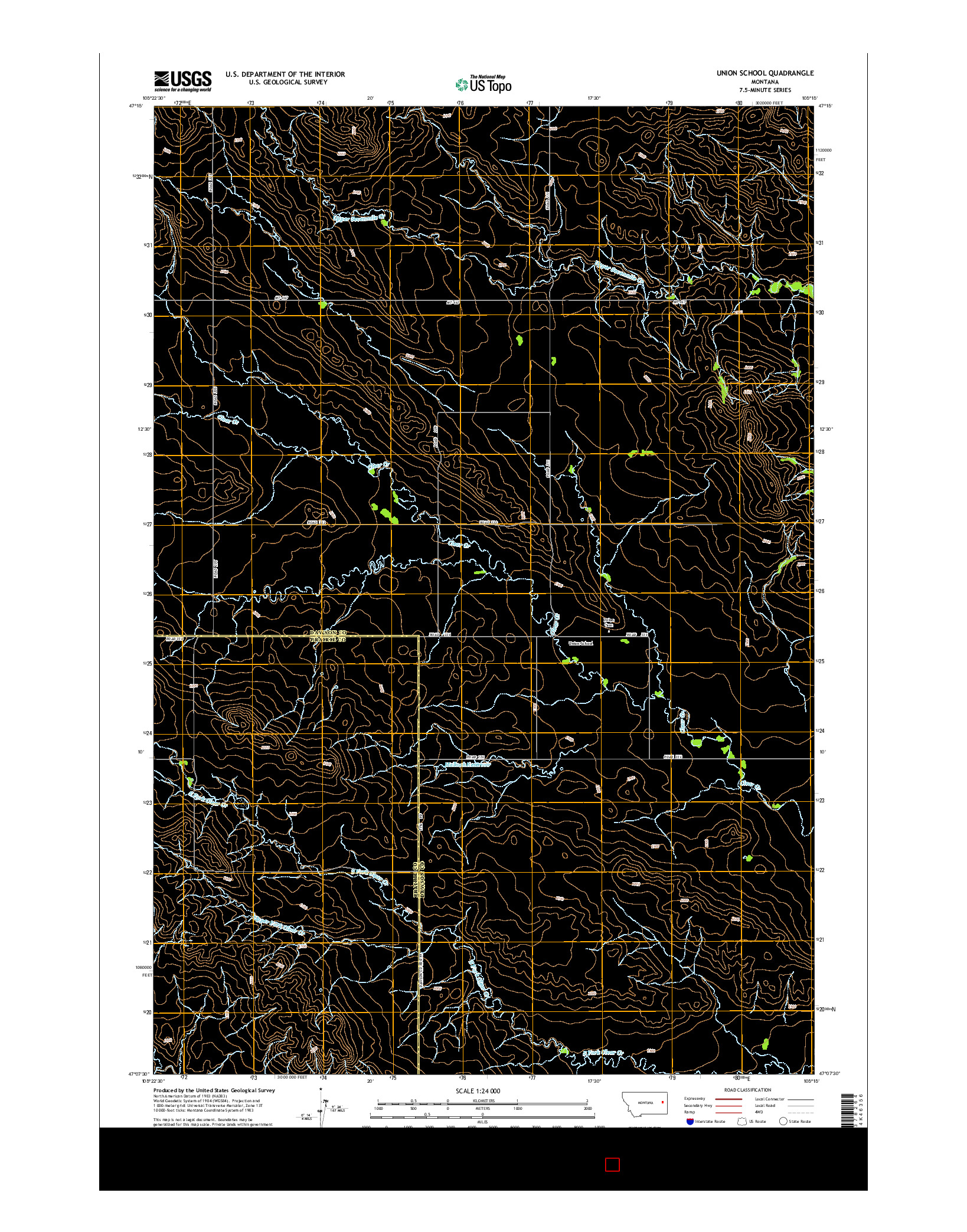 USGS US TOPO 7.5-MINUTE MAP FOR UNION SCHOOL, MT 2014