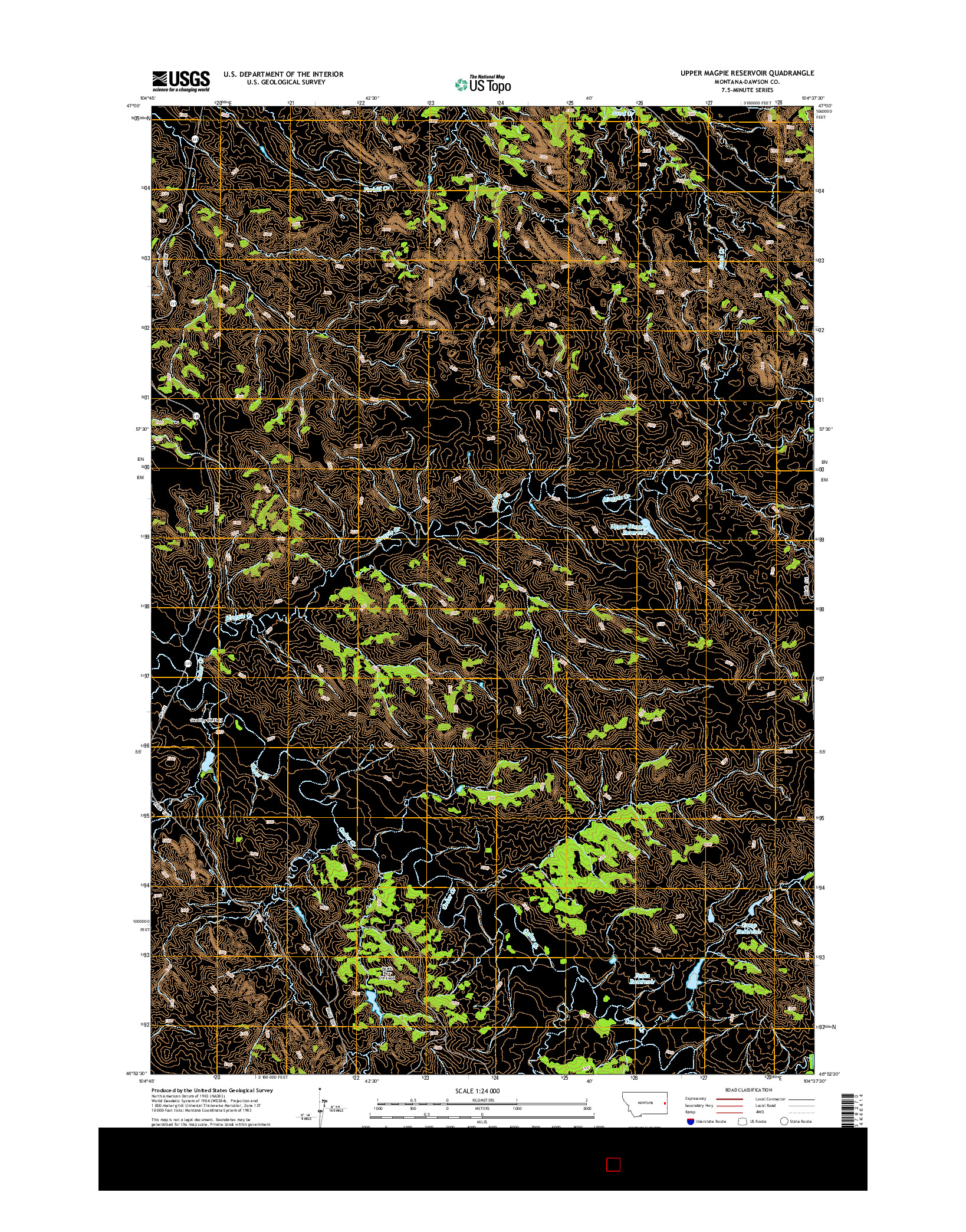 USGS US TOPO 7.5-MINUTE MAP FOR UPPER MAGPIE RESERVOIR, MT 2014