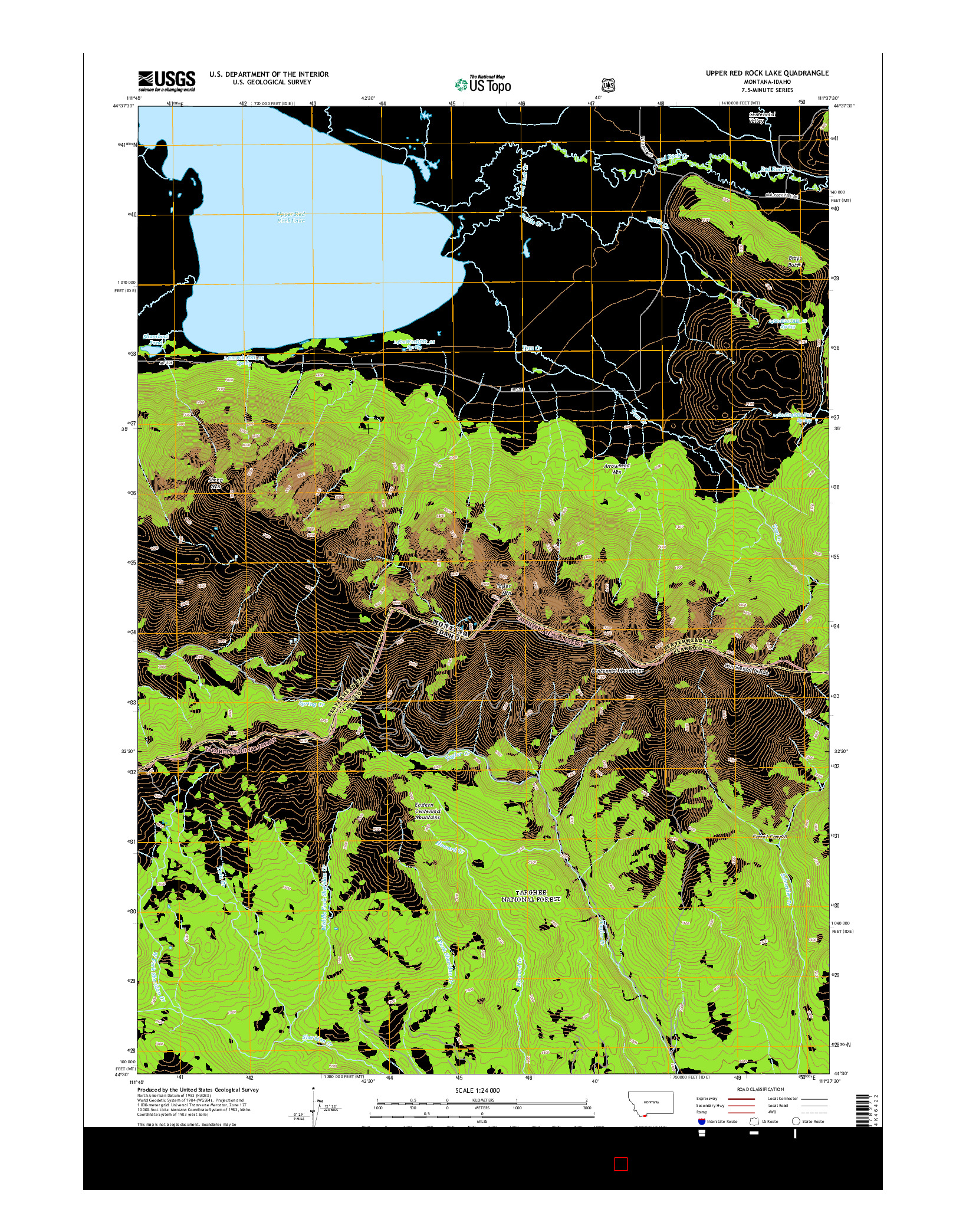 USGS US TOPO 7.5-MINUTE MAP FOR UPPER RED ROCK LAKE, MT-ID 2014