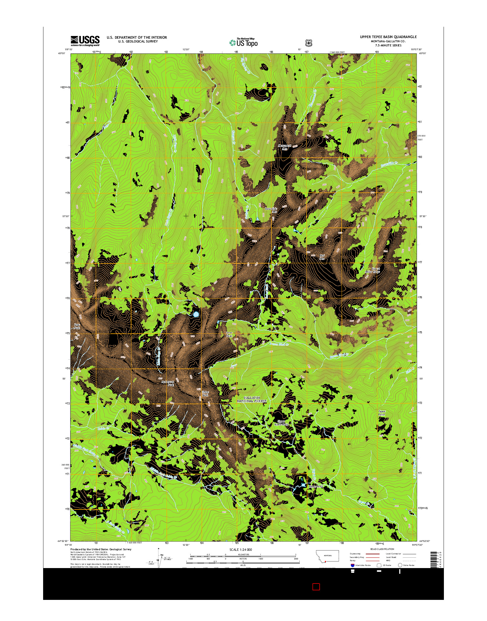 USGS US TOPO 7.5-MINUTE MAP FOR UPPER TEPEE BASIN, MT 2014