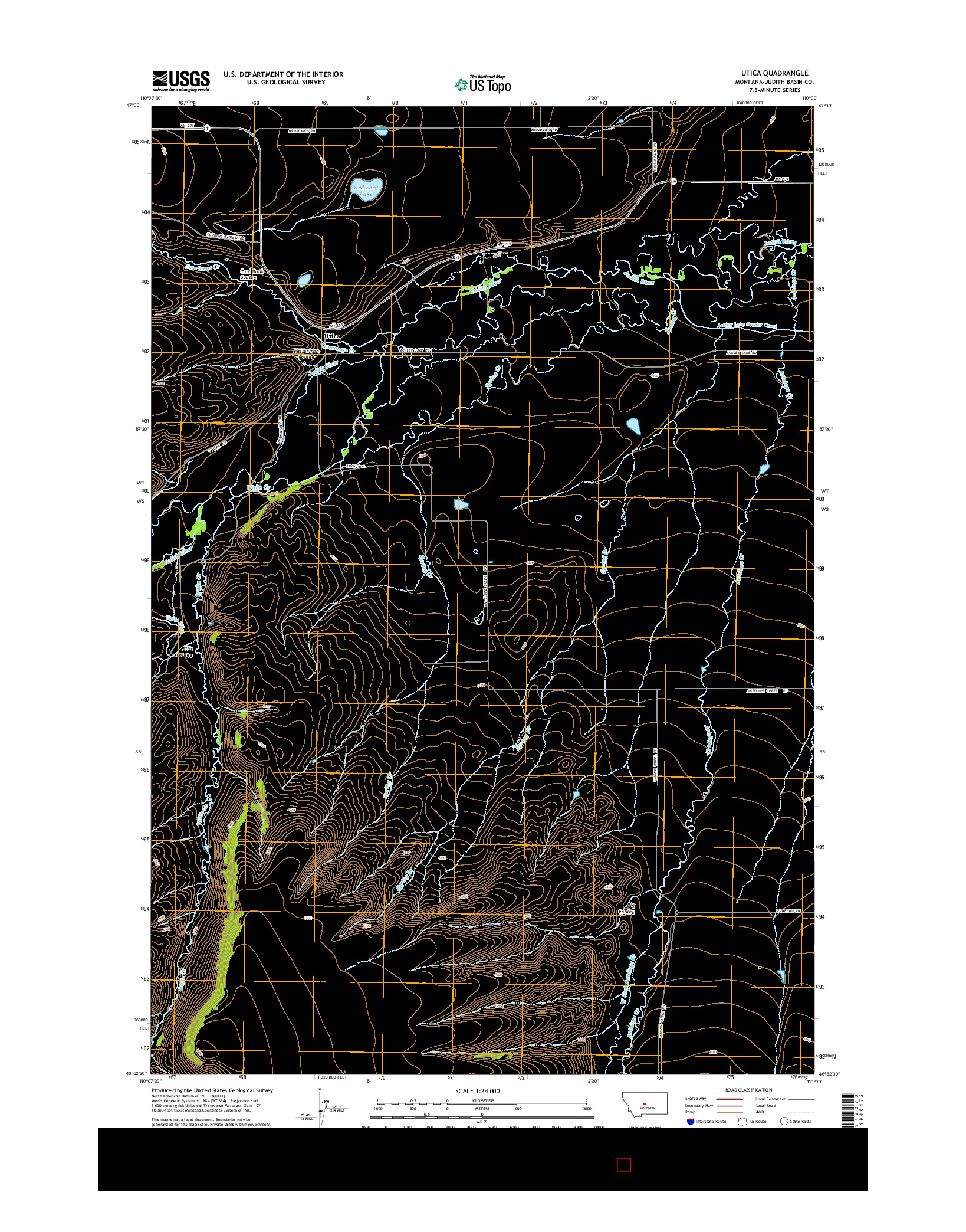 USGS US TOPO 7.5-MINUTE MAP FOR UTICA, MT 2014