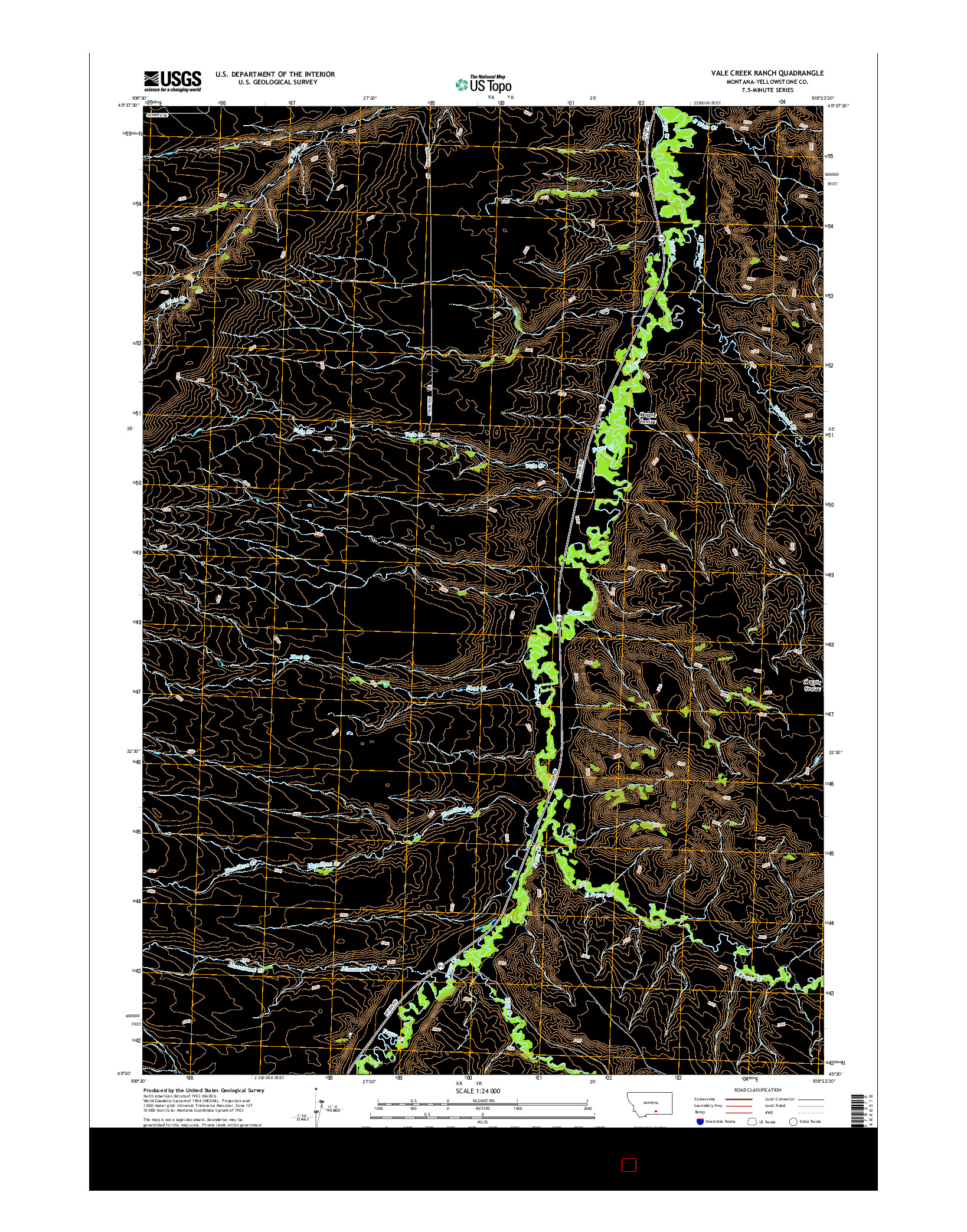 USGS US TOPO 7.5-MINUTE MAP FOR VALE CREEK RANCH, MT 2014