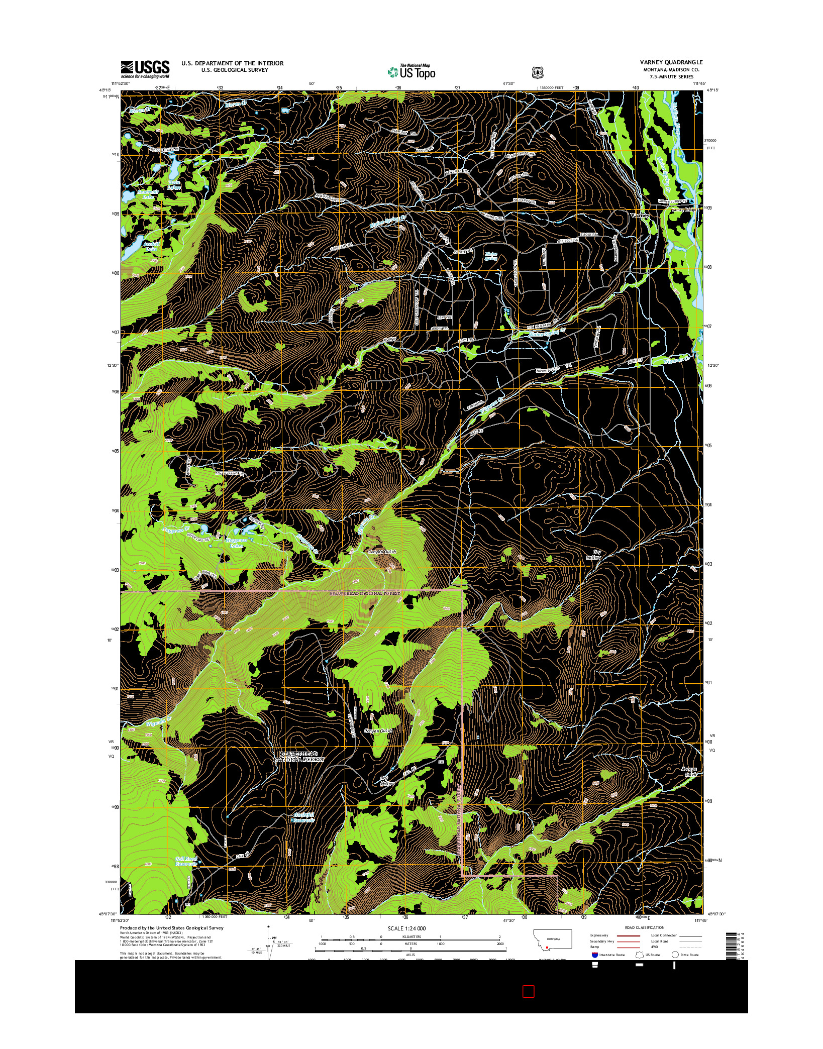 USGS US TOPO 7.5-MINUTE MAP FOR VARNEY, MT 2014