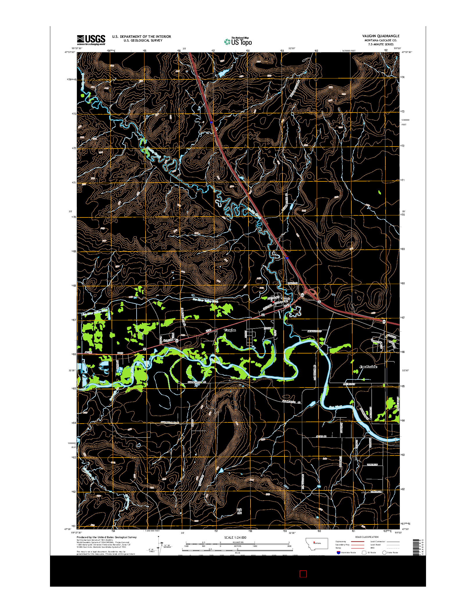 USGS US TOPO 7.5-MINUTE MAP FOR VAUGHN, MT 2014