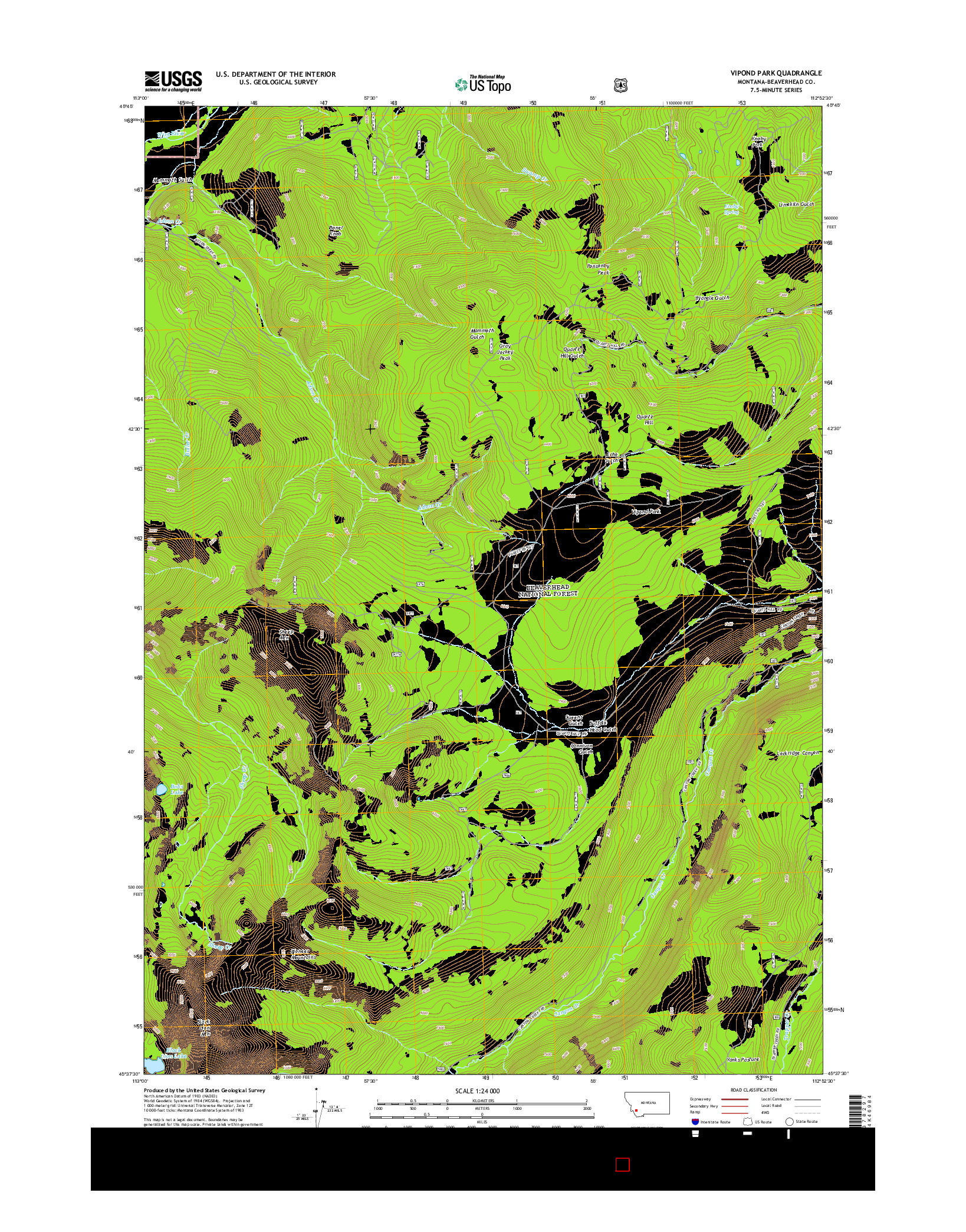 USGS US TOPO 7.5-MINUTE MAP FOR VIPOND PARK, MT 2014