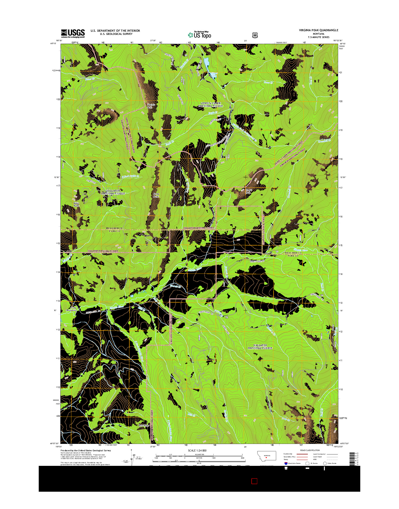 USGS US TOPO 7.5-MINUTE MAP FOR VIRGINIA PEAK, MT 2014