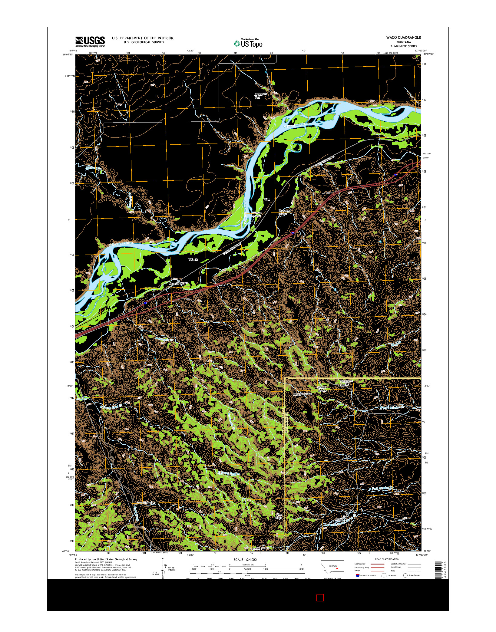 USGS US TOPO 7.5-MINUTE MAP FOR WACO, MT 2014