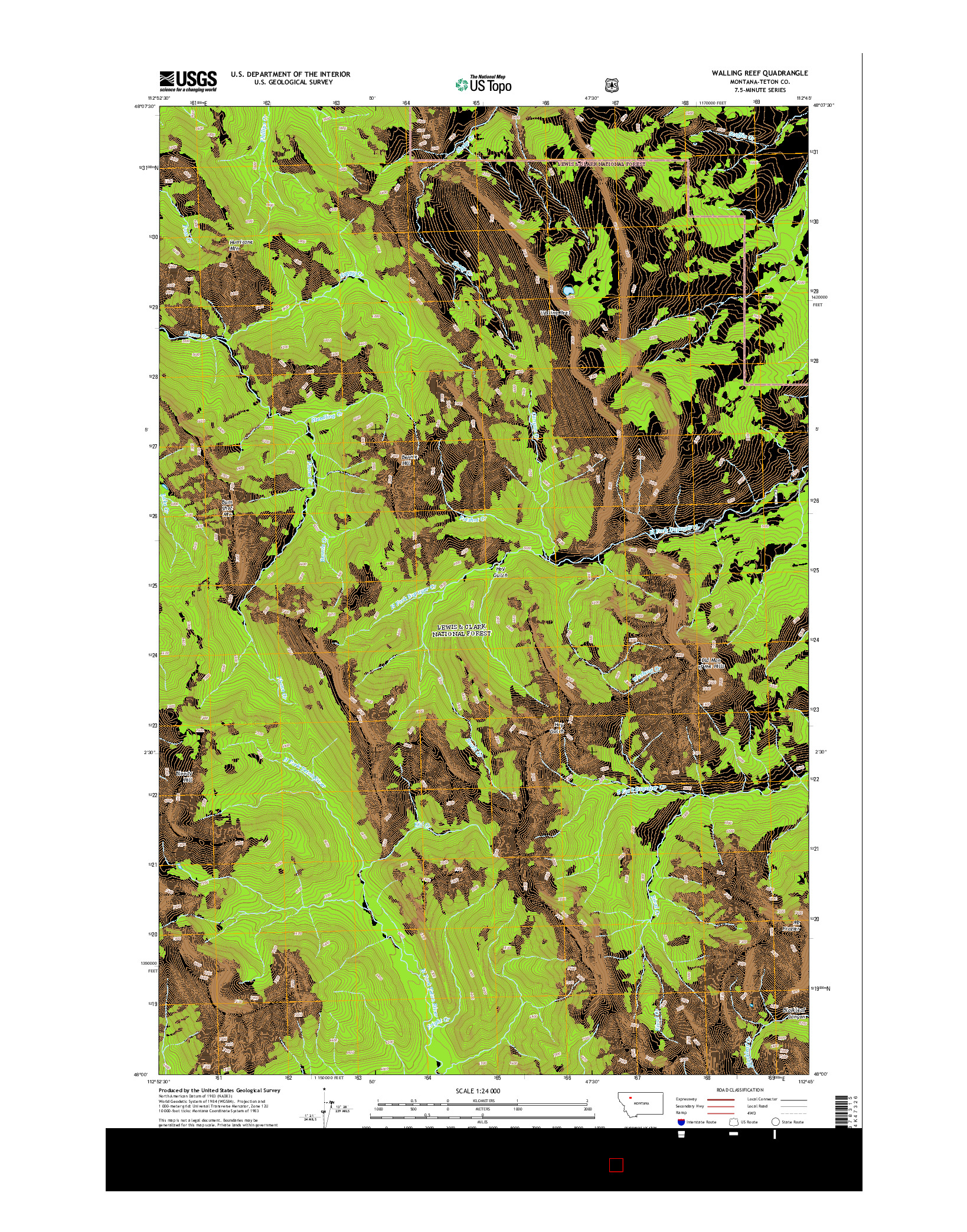 USGS US TOPO 7.5-MINUTE MAP FOR WALLING REEF, MT 2014