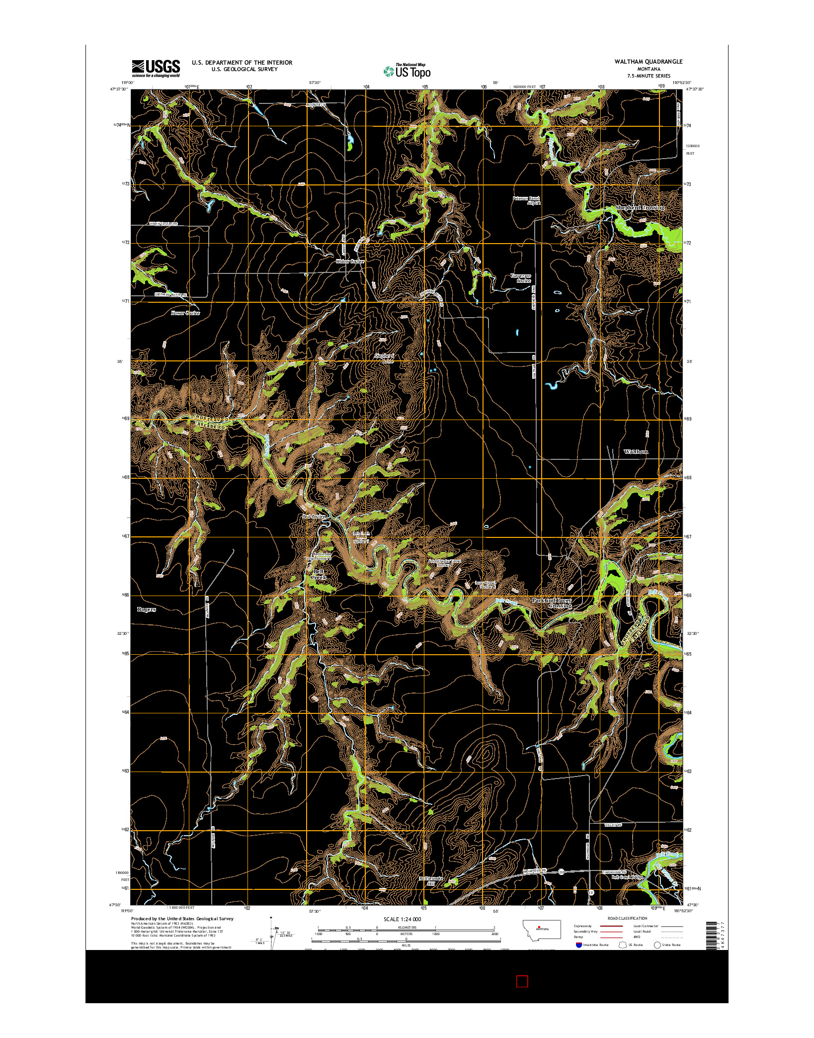 USGS US TOPO 7.5-MINUTE MAP FOR WALTHAM, MT 2014